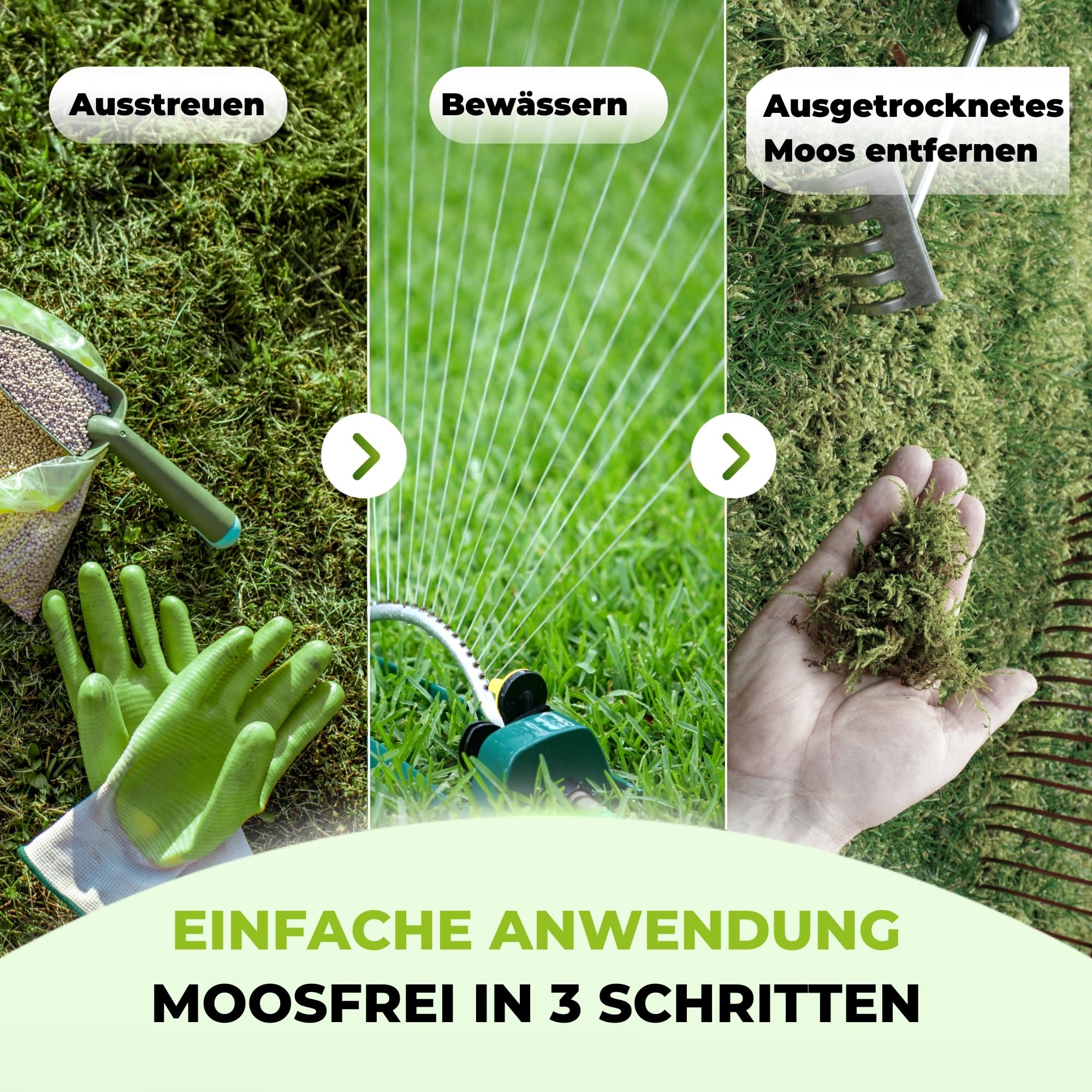 TerraUno Rasendünger Frühjahr Mooslos Glücklich, Moosfrei in 3 Tagen, 10 kg für 300 m², Eisendünger gegen Moos, extrafeines Granulat, Frühjahrsdünger Rasen, Dünger für den Streuwagen