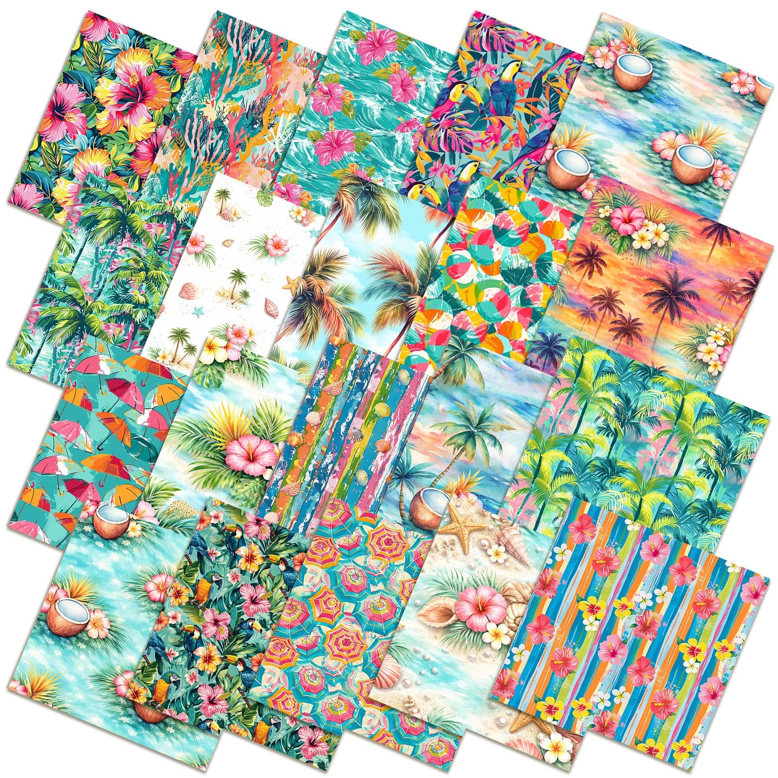 Ganeen 60 Pcs 10 x 10 Inch Summer Tropical Quilting Fabric Squares