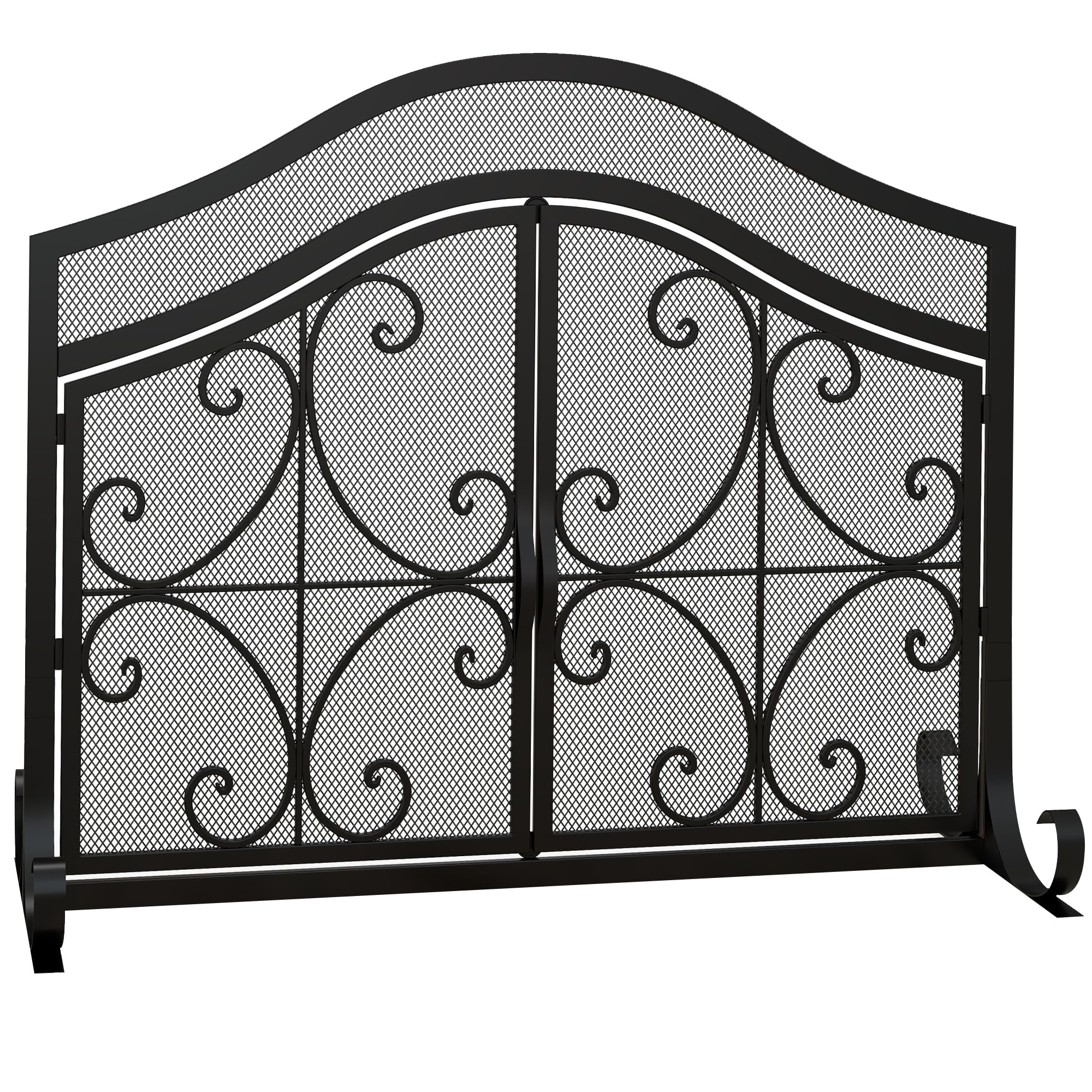 HOMCOM Pare-feu cheminée, Grille de Protection pour cheminée, Panneau Unique en Maille d'acier, Sommet arqué, avec Double Porte magnétiques, 105 x 40 x 80,5 cm, Noir