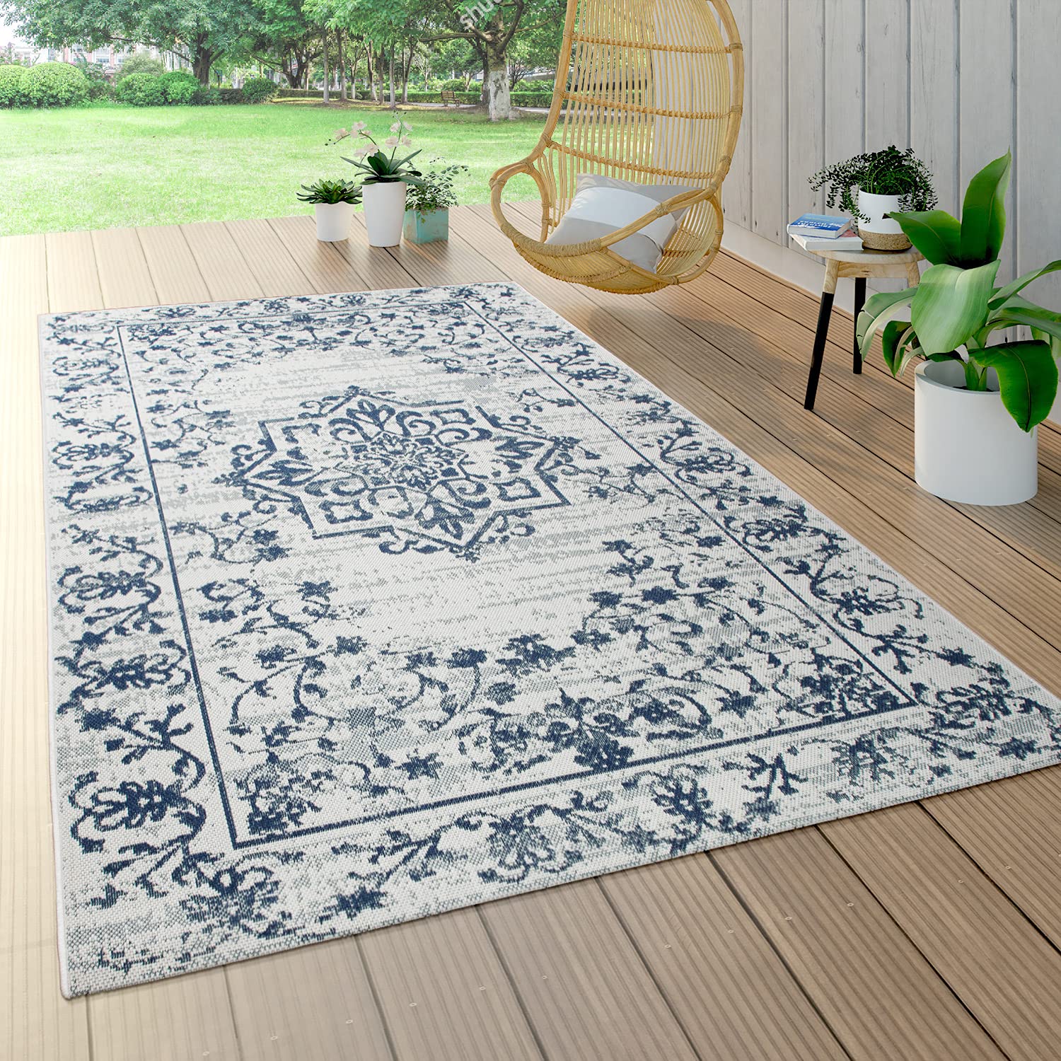 Tapis intérieur & extérieur étanche bleu 80x150 pour cuisine terrasse et jardin
