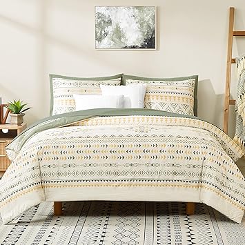 Geniospin King Size Comforter Set- 7 Pieces Boho Bed in a Bag, Western Bedding Set for All Seasons, Reversible Aztec Bedding, Lightweight Comforter Bed Set with Sheets, Pillowcases & Shams