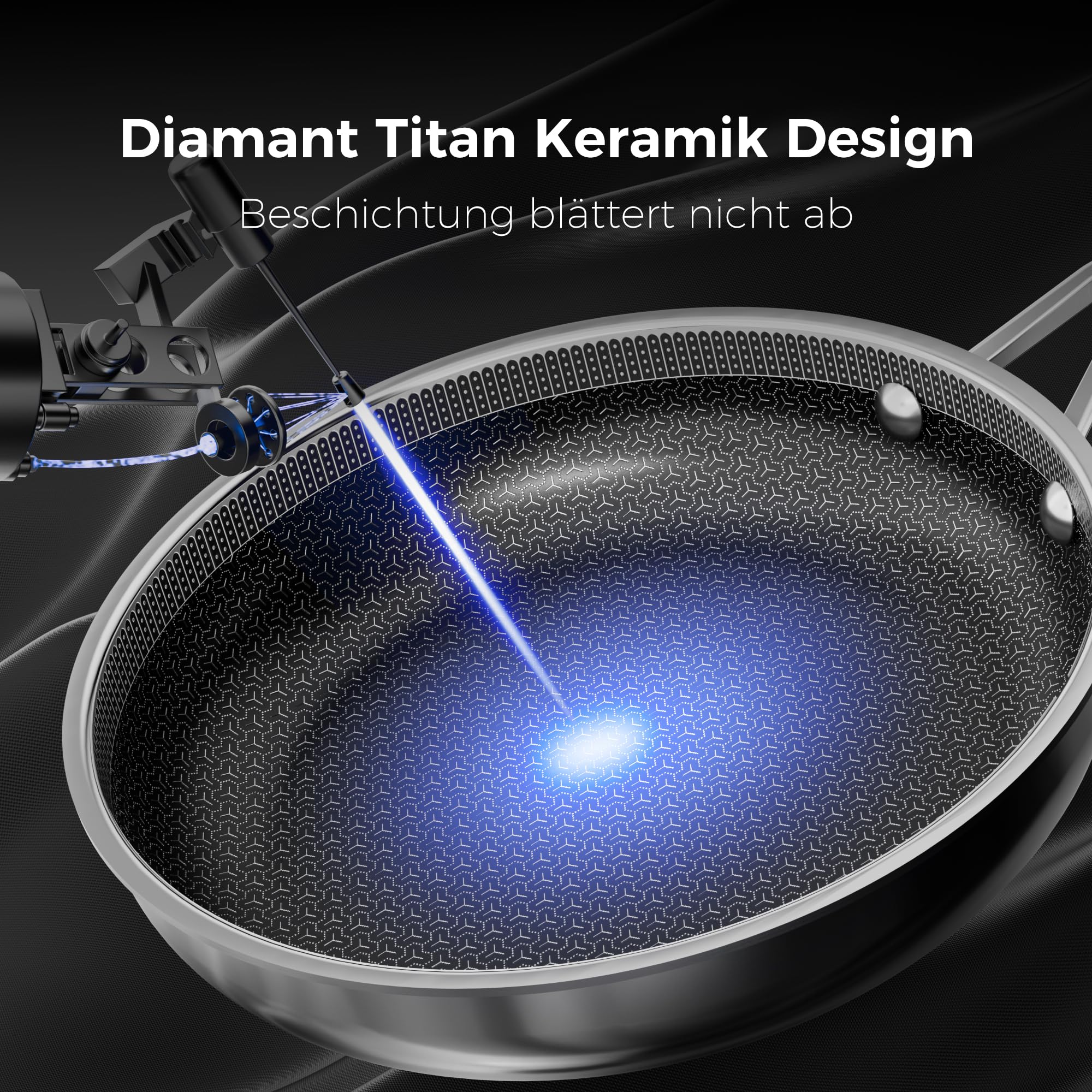 Edelstahlpfanne Pfannenset 2-teilig 24+28cm, DiamondTitan-Keramikbeschichtung, Antihaft Wabenpfanne, Pfanne induktion, Für alle Herdarten, Kühlbleibendem Griff, Spülmaschinenfest