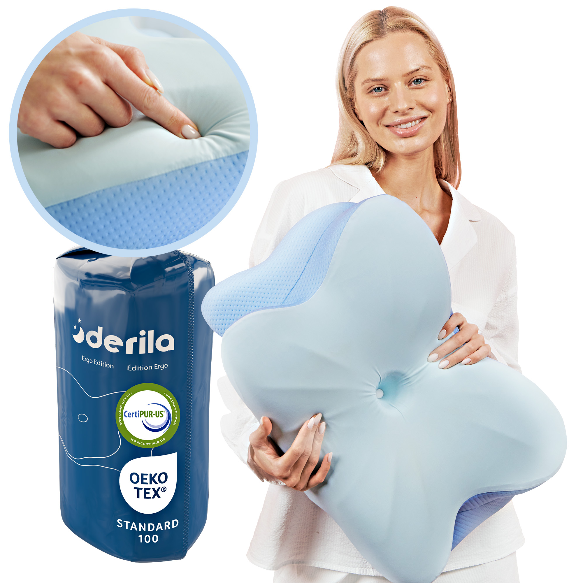 Derila Ergo Pillow Memory Foam Neck Pillow, Side, Stomach Sleeper