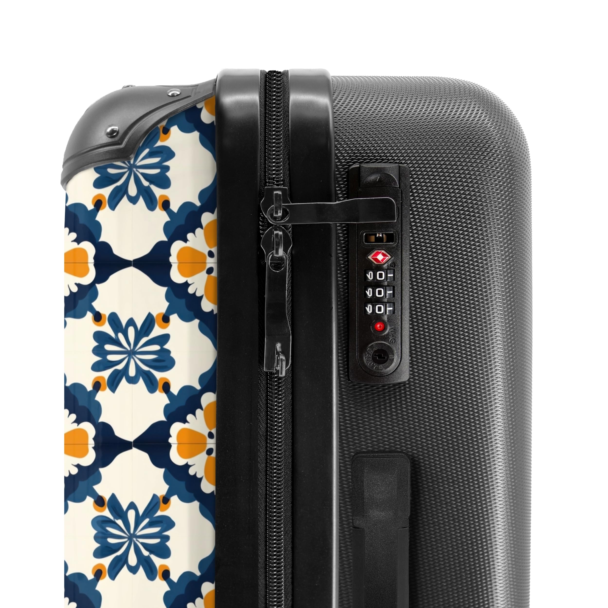 NoBoringSuitcases.com® Koffer Mittelgroß 67x43x25 cm Hartschalenkoffer L Trolley Rollkoffer 4 Rollen Leicht Hartschale Mittel Groß Klassisch - Geometrisch - Blau