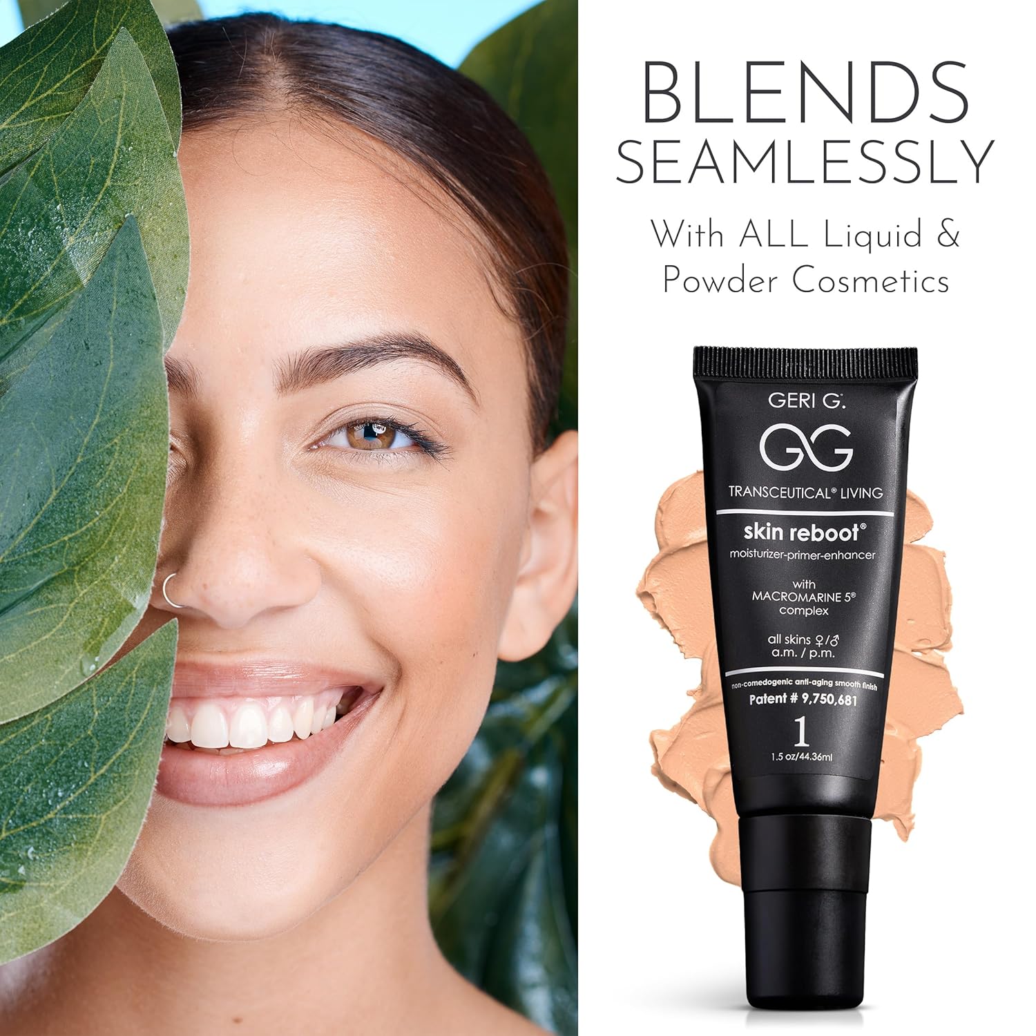 GERI G. Skin Reboot, 1.5 oz - All-In-One Water-Resistant Face Moisturizer, Face Primer, Cosmetic Enhancer, & Night Cream - Patented Skincare with MACROMARINE 5® - Clean Beauty, Cruelty-Free