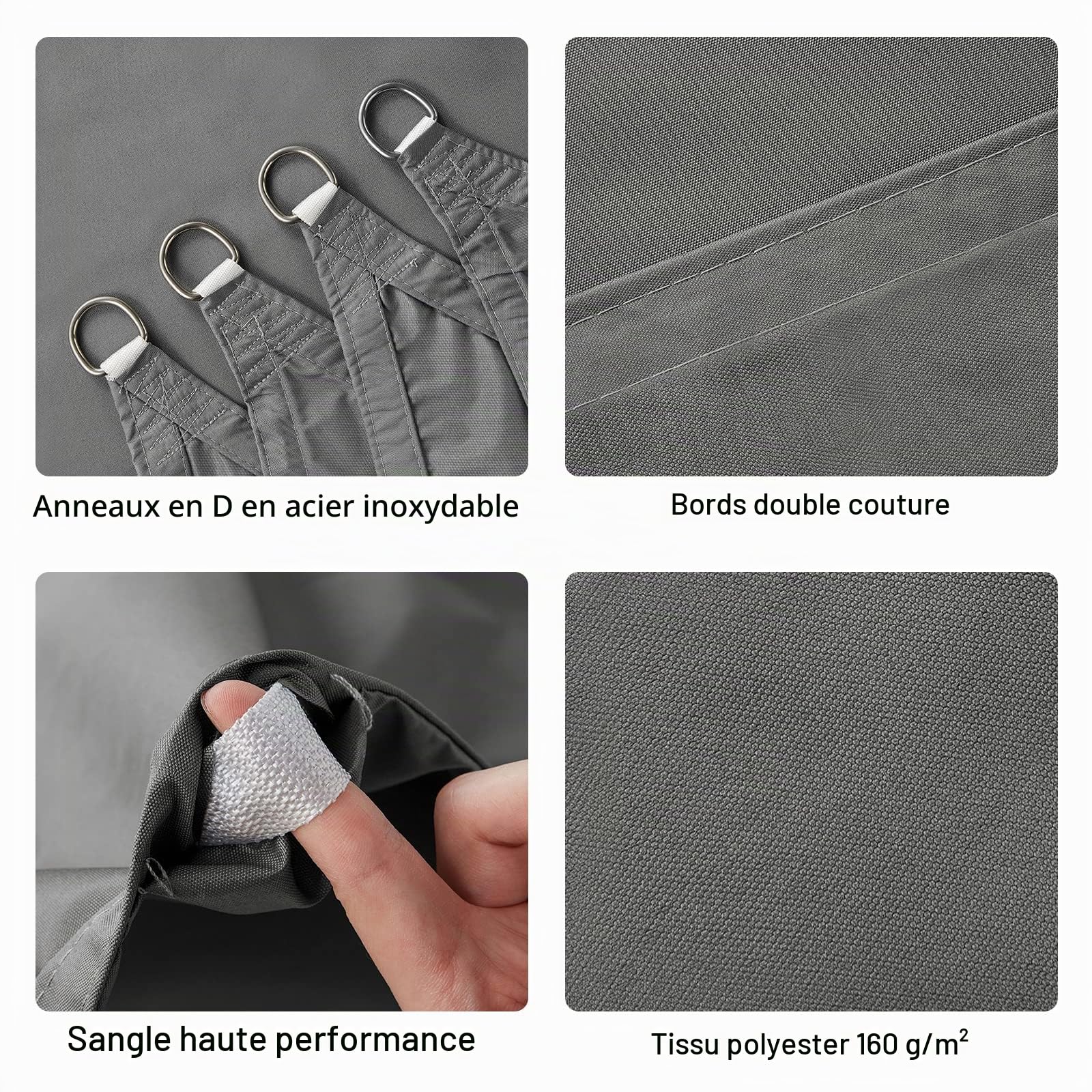 HAIKUS Voile d'ombrage Imperméable Rectangulaire 5x6m, Toile Ombrage PES Résistant à l'eau, Filet dombrage Rectangle 6x5m, Résistant 98% Protection Rayons UV pour Patio Extérieur, Gris Graphite 5x6