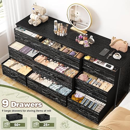 Miniatura 5 de EnHomee Mueble de TV con cajones, centro de entretenimiento con 9 cajones, consola multimedia para consola de TV de 60 pulgadas para dormitorio,