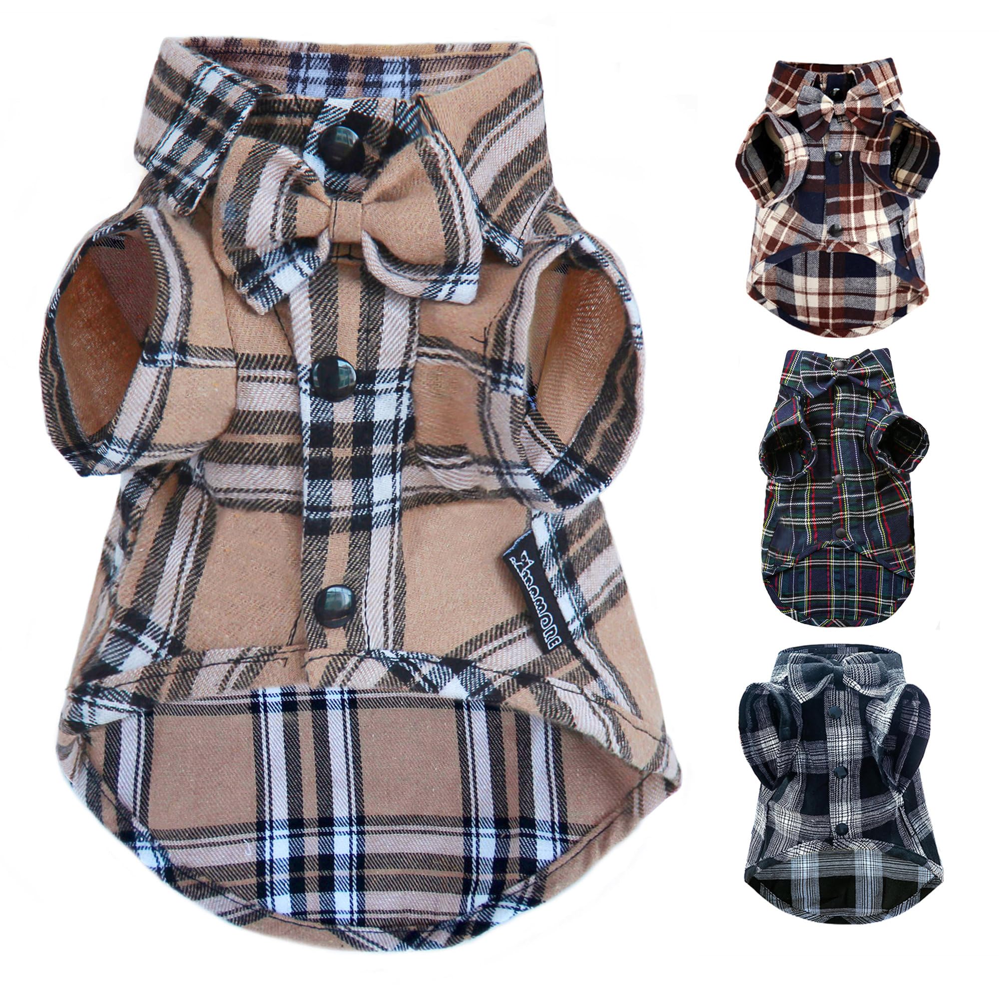 Pet Shirt Clothes for Dogs and Cats, Puppy Plaid Cotton Polo Shirts Adorable Casual Pet Apparel T Shirts (Khaki, Large)