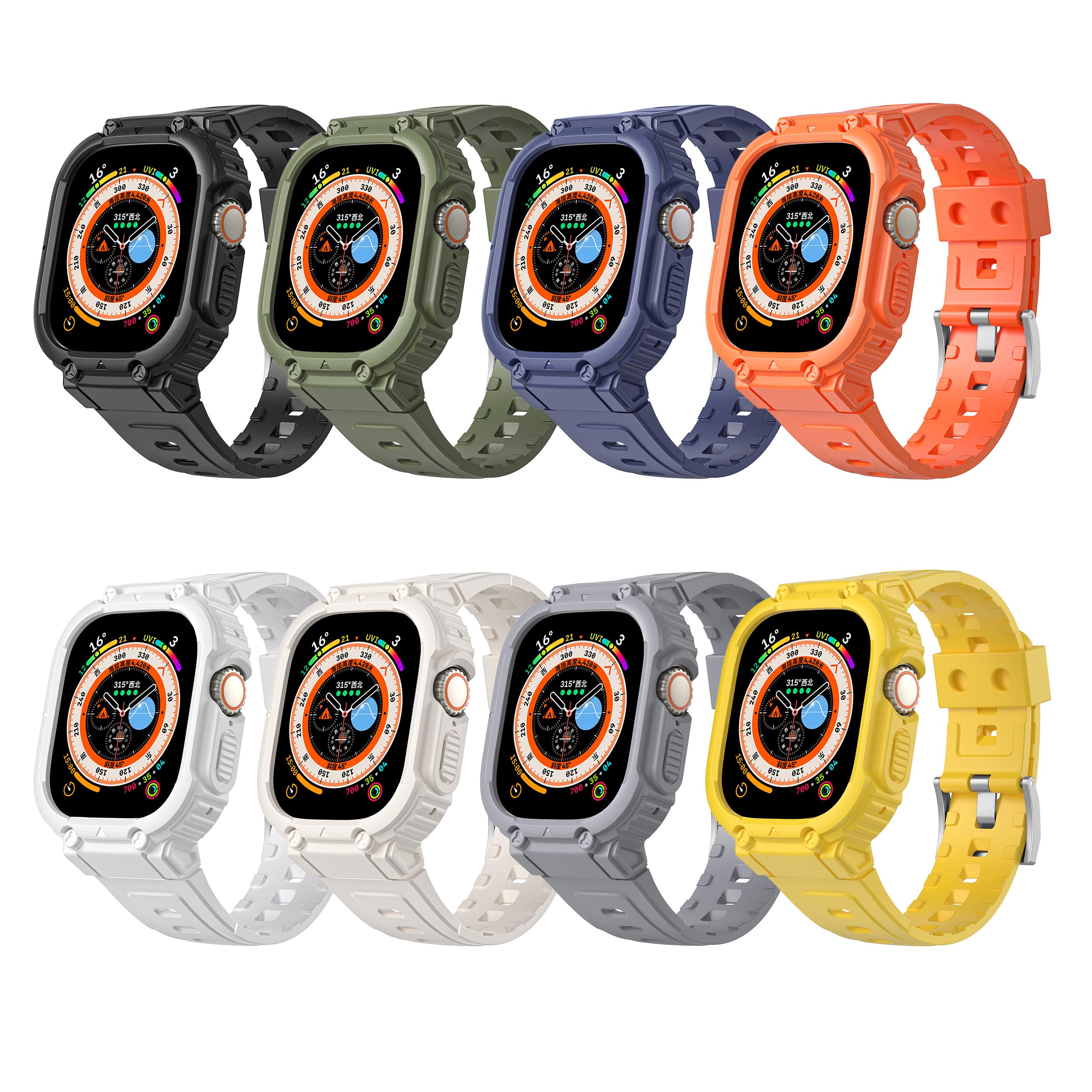 Kompatibel mit Apple Watch Ultra/Ultra 2 49mm Gehäuse mit Armband,Stoßfestes TPU-Sportarmband für iWatch Ultra 2/Ultra 49mm Armband für Damen und Herren