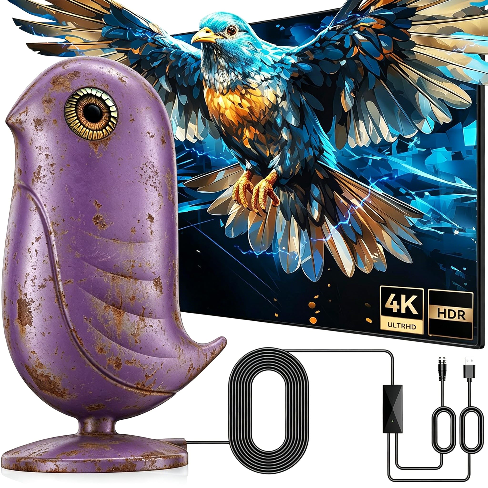 Antena de TV digital para interiores, antena HD de largo alcance de 1200 millas para Smart TV y televisores antiguos, con chip inteligente para interiores para canales locales, soporta 4K 1080P HD con