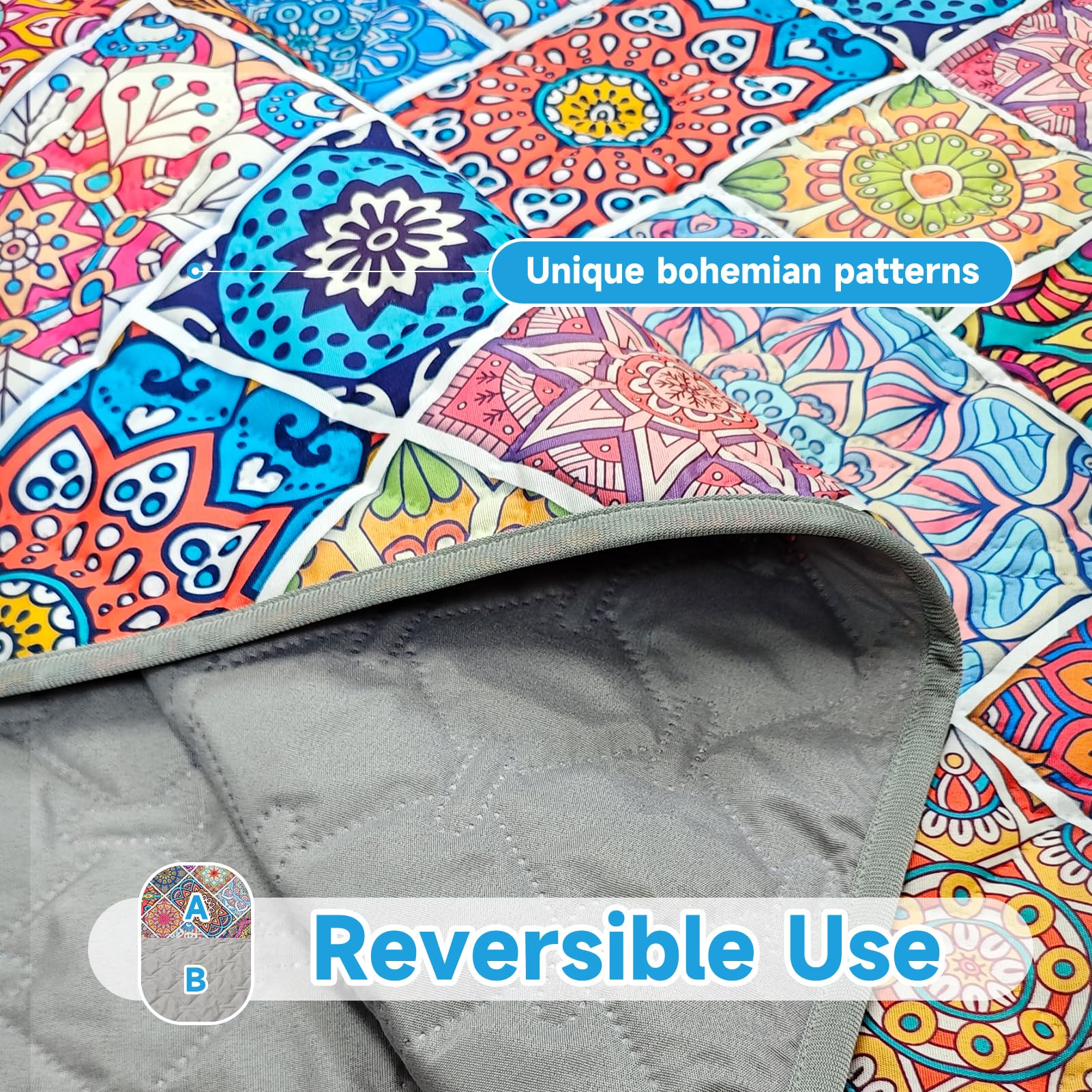 Couverture imperméable réversible pour chien - Style bohème - Lavable - Protège mobilier, lit et canapé (médaillon coloré, 178 x 76 cm)
