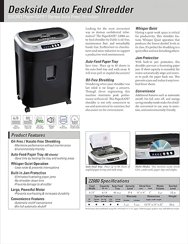 Miniatura 6 de Dahle PaperSAFE 22080 - Trituradora de papel de alimentación automática sin aceite bandeja de 80 hojas nivel de seguridad P-4 destruye CD tarjetas