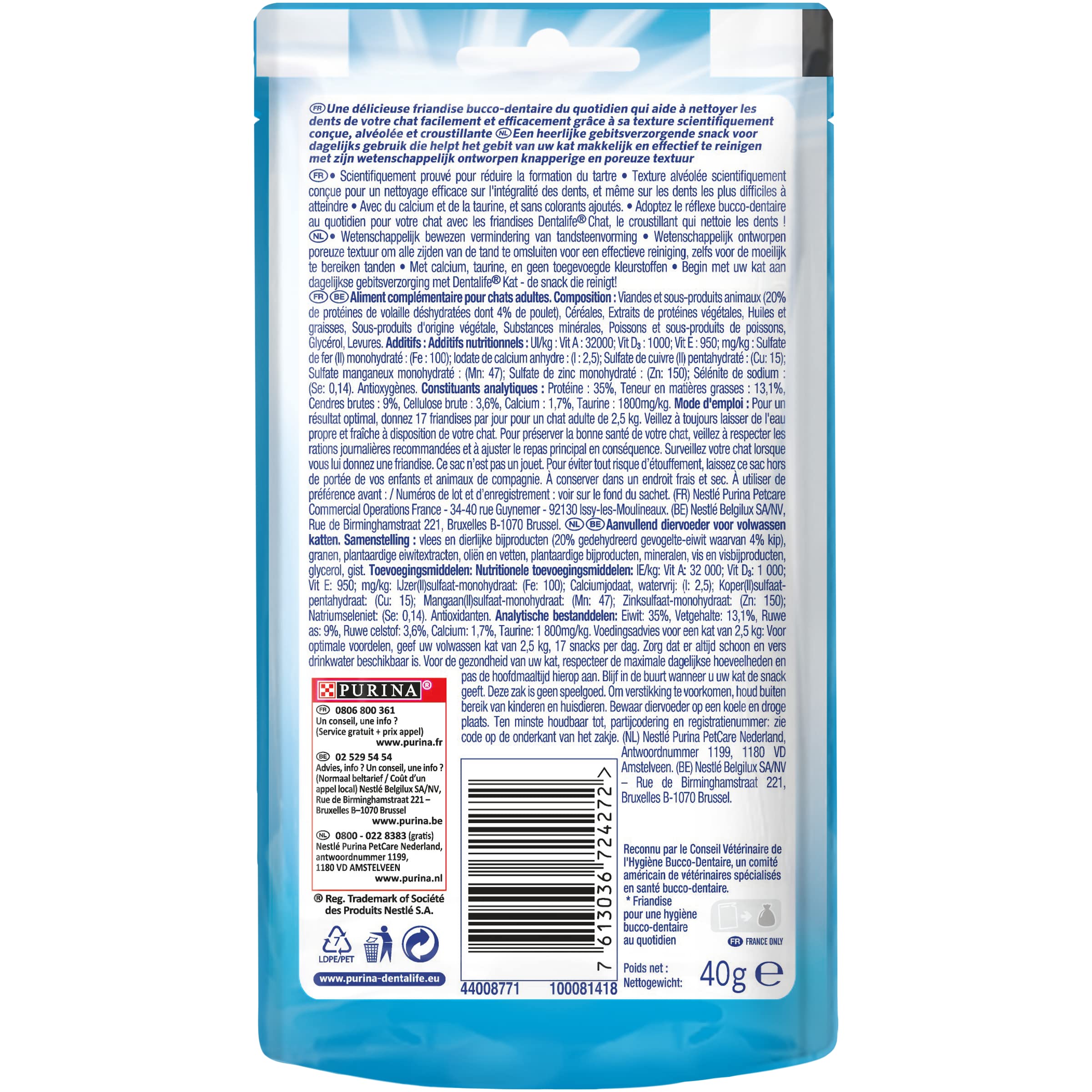 Dentalife Cat Daily Oral Care - Snack per gatti con pollo, 40 g, confezione da 8 (320 g)