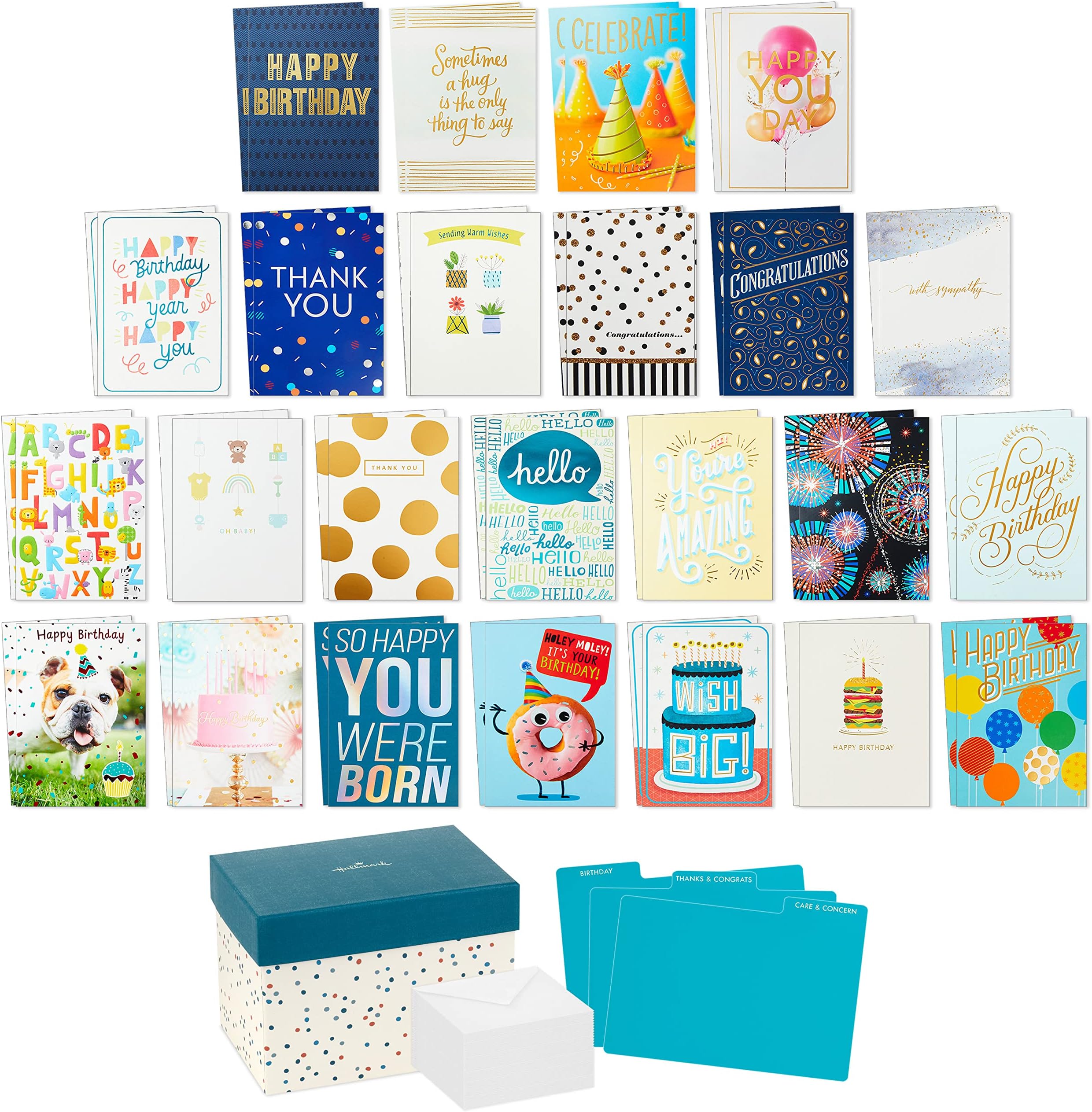 All Occasion Cards Assortment—48 Cards and Envelopes with Card Organizer Box (Polka Dots)