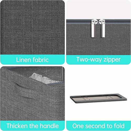 Miniatura 5 de 3 contenedores de almacenamiento debajo de la cama con marco de metal, caja de almacenamiento de tela de lino, contenedores organizadores de ropa,