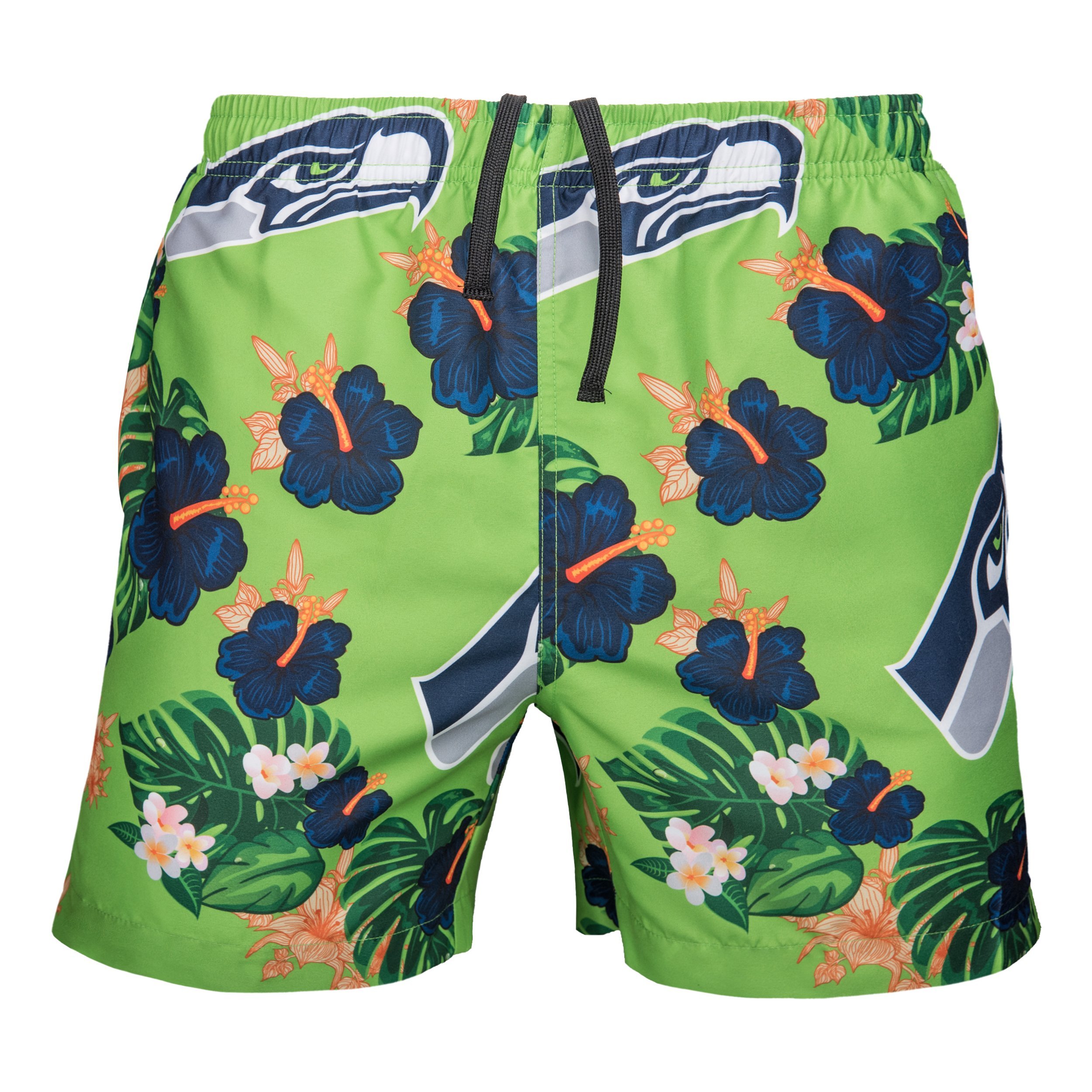 FOCO NFL Mens NFL Team Logo Floral Hawaiian Swim Suit Trunks