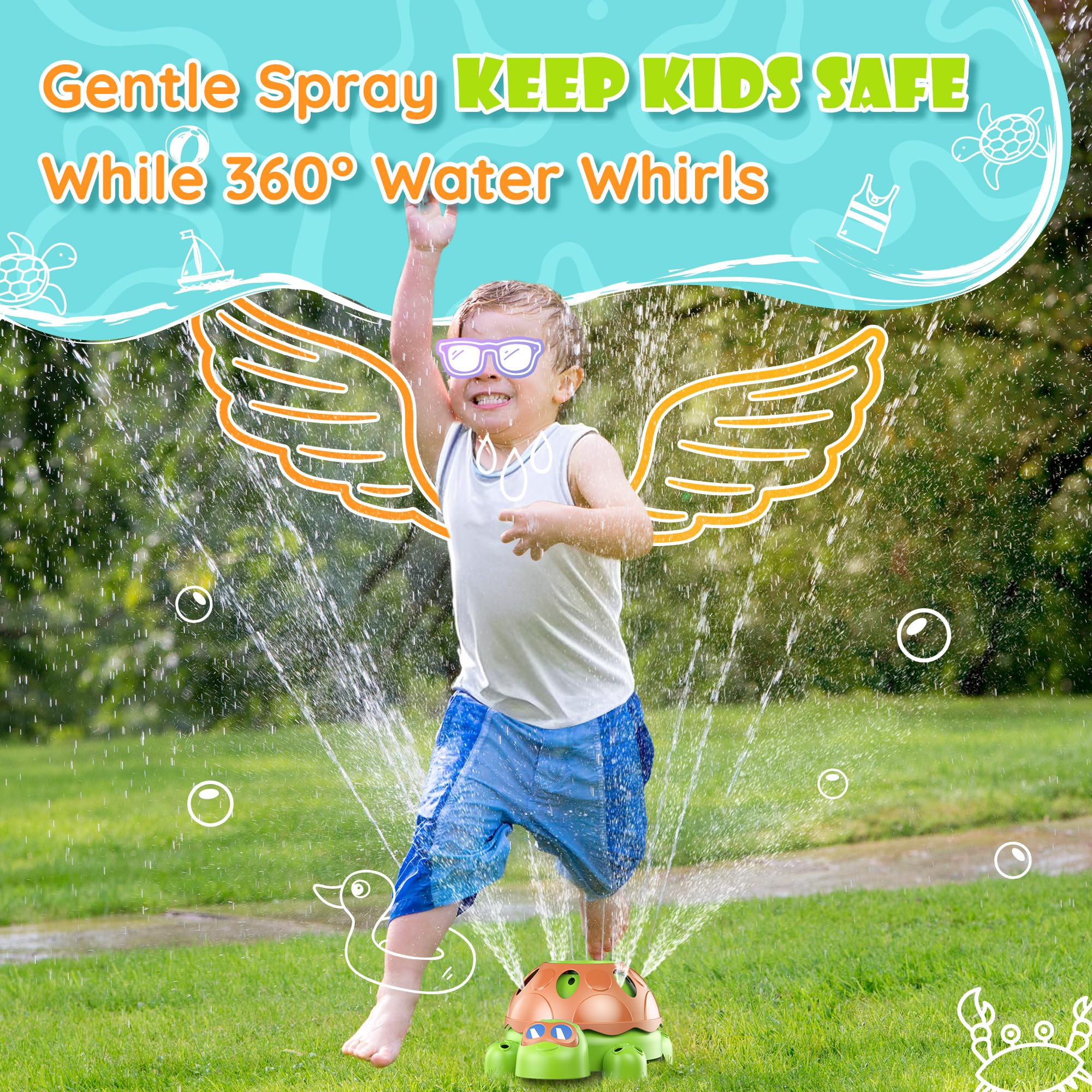 Water Sprinkler for Kids, 2-in-1 Sprinkler Toys with Bubble Machine, Turtle Toddler Outdoor Backyard Games Splashing Toys for Summer Fun, Children's Sprinkler for Kids Age 3-5 4-8 Girls Boys Gift