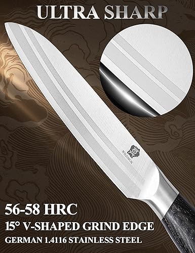 Miniatura 2 de WILDMOK Cuchillo utilitario de 5 pulgadas, cuchillos de cocina pequeños ultra afilados, cuchillo de corte de frutas y verduras, acero alemán y mango