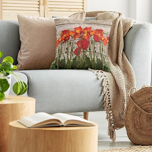 Miniatura 3 de Ambesonne Funda de cojín rústica, línea cercana de pétalos de amapola, campo, prado, verano, vacaciones, planta solar, tema floral, funda de