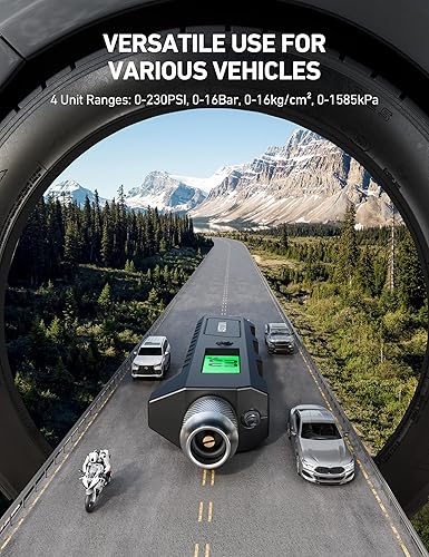 Miniatura 7 de AstroAI Medidor digital de presión de neumáticos, 230 PSI 4 ajustes resistente para bicicleta de coche con linterna LCD retroiluminada más grande y