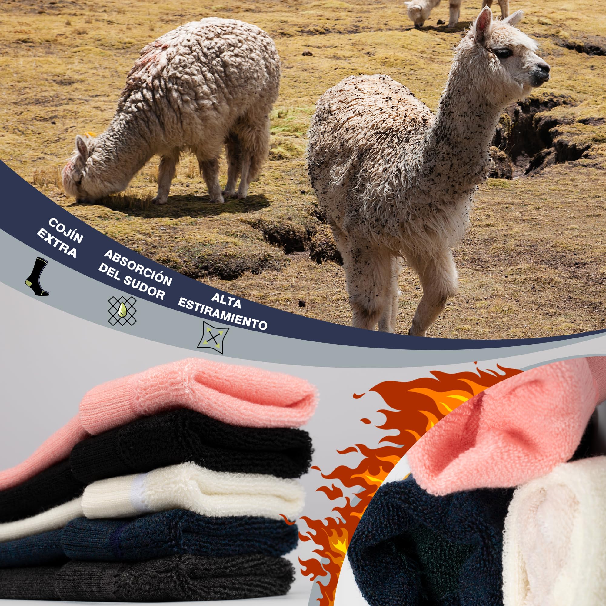 ineepor 2 Pares Alpaca Calcetines Esquí para Hombres, Mujeres Y Jóvenes, Calcetines Altos de Compresión para SNOWBOARD, Calcetines térmicos hasta la rodilla de invierno para Clima Frío Tallas 35-51