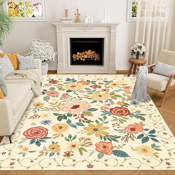 Sunny Yellow Rug Ideas for Living Room Color 30 Washable Boho Floral Low Pile Rug