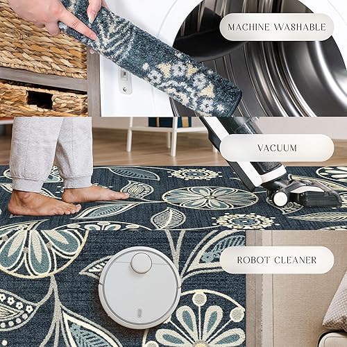 Miniatura 9 de Maples Rugs Reggie - Alfombra floral para pasillo, fabricada en Estados Unidos, lavable, antideslizante, para cocina, pasillo y lavandería, 1 pies 8