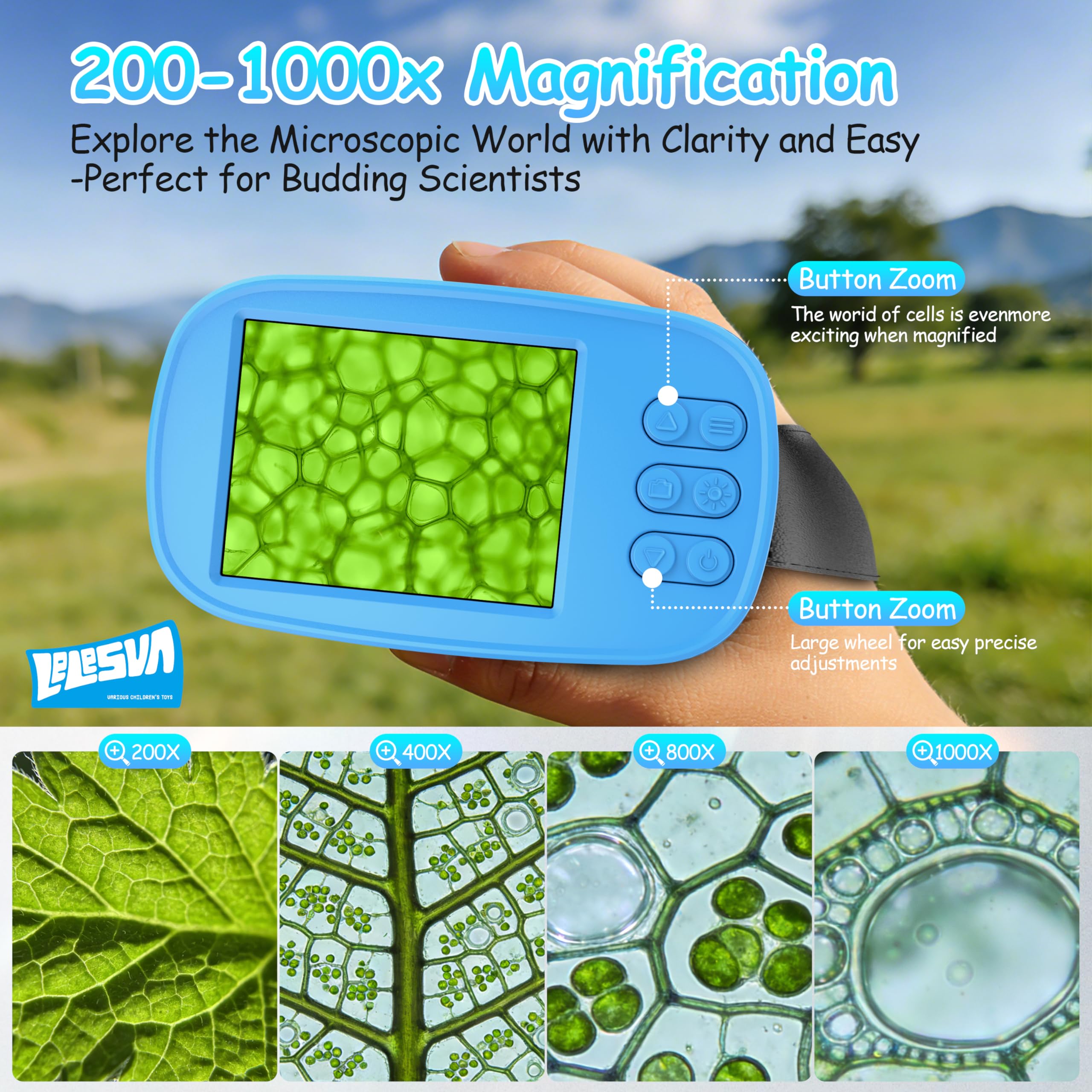 Microscopio Infantil con Pantalla Mejorada de 2.4" y resolución 4K Mini microscopio portátil de Bolsillo (1000X) Juguete Educativo Stem de Ciencia, cumpleaños (Azul)