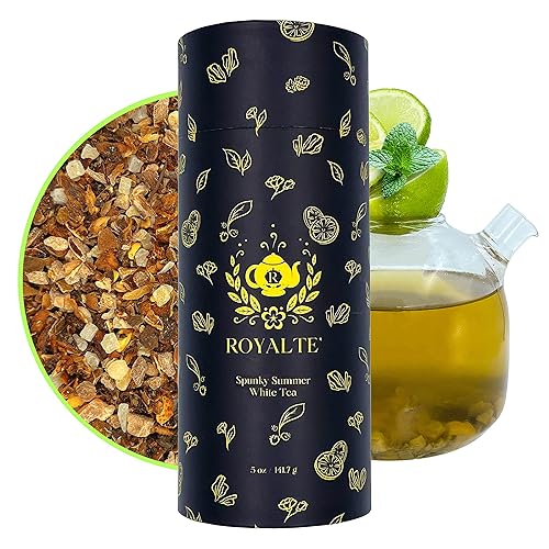 MyRoyalte Spunky Summer - Té blanco orgánico de hojas sueltas en una hermosa lata de té regalo perfecto para los amantes del té té blanco orgánico