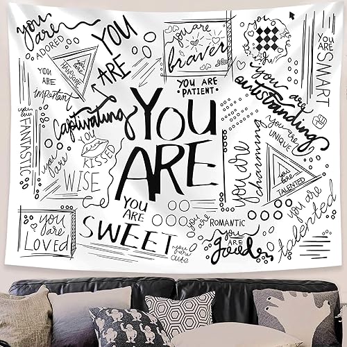 Miniatura 1 de Fowocu Quote You Are Tapiz para colgar en la pared, tapiz blanco con refranes de letras positivas, tapiz de pared estético para dormitorio, sala de