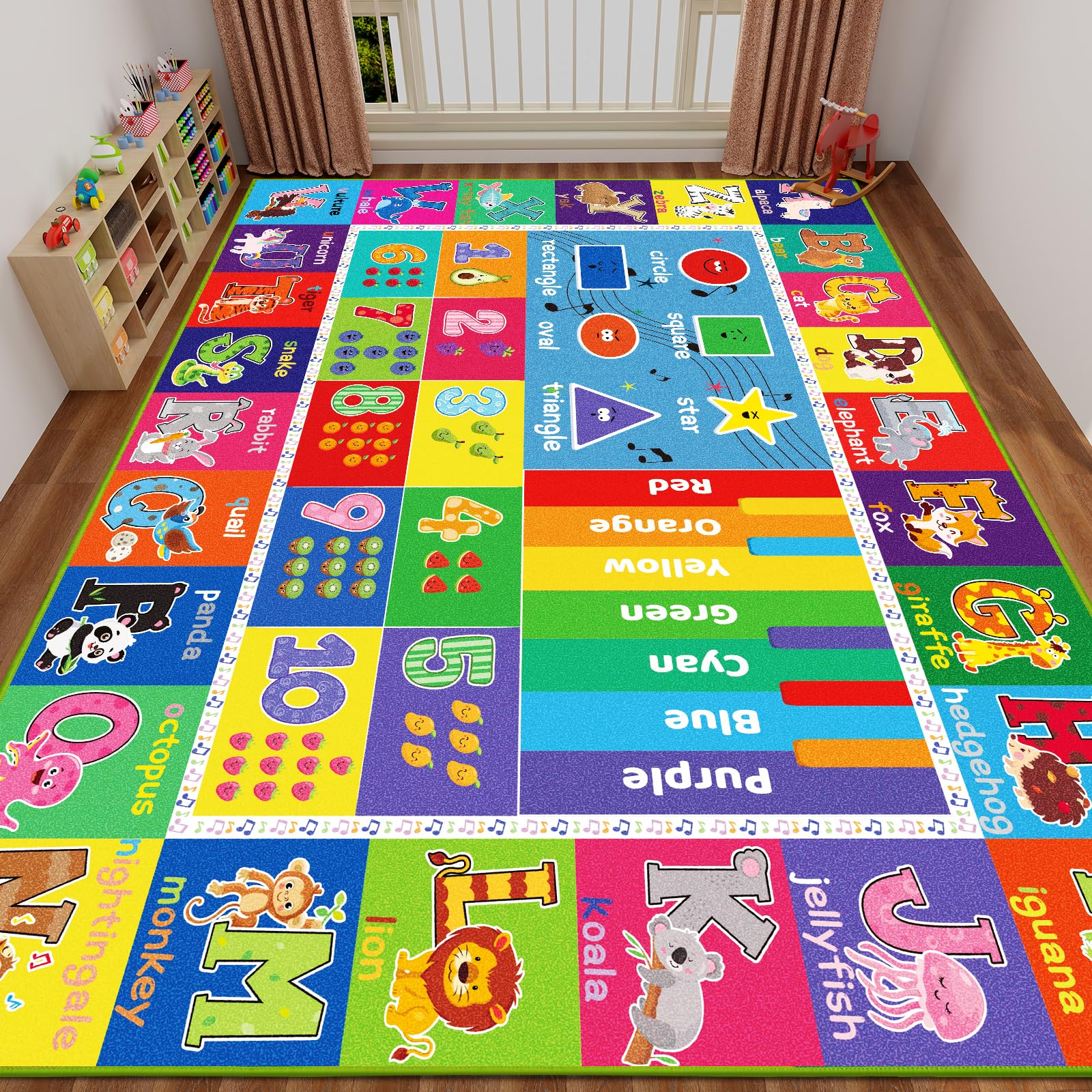 ABC Carpet, Kids Rugs for Playroom, Educational Play Mat for Kids, Preschool Rugs with ABC, Numbers, Animals Learning Rugs for Bedroom Playroom Classroom Baby Toddler Children (Blue, 78.7X59 INCH)