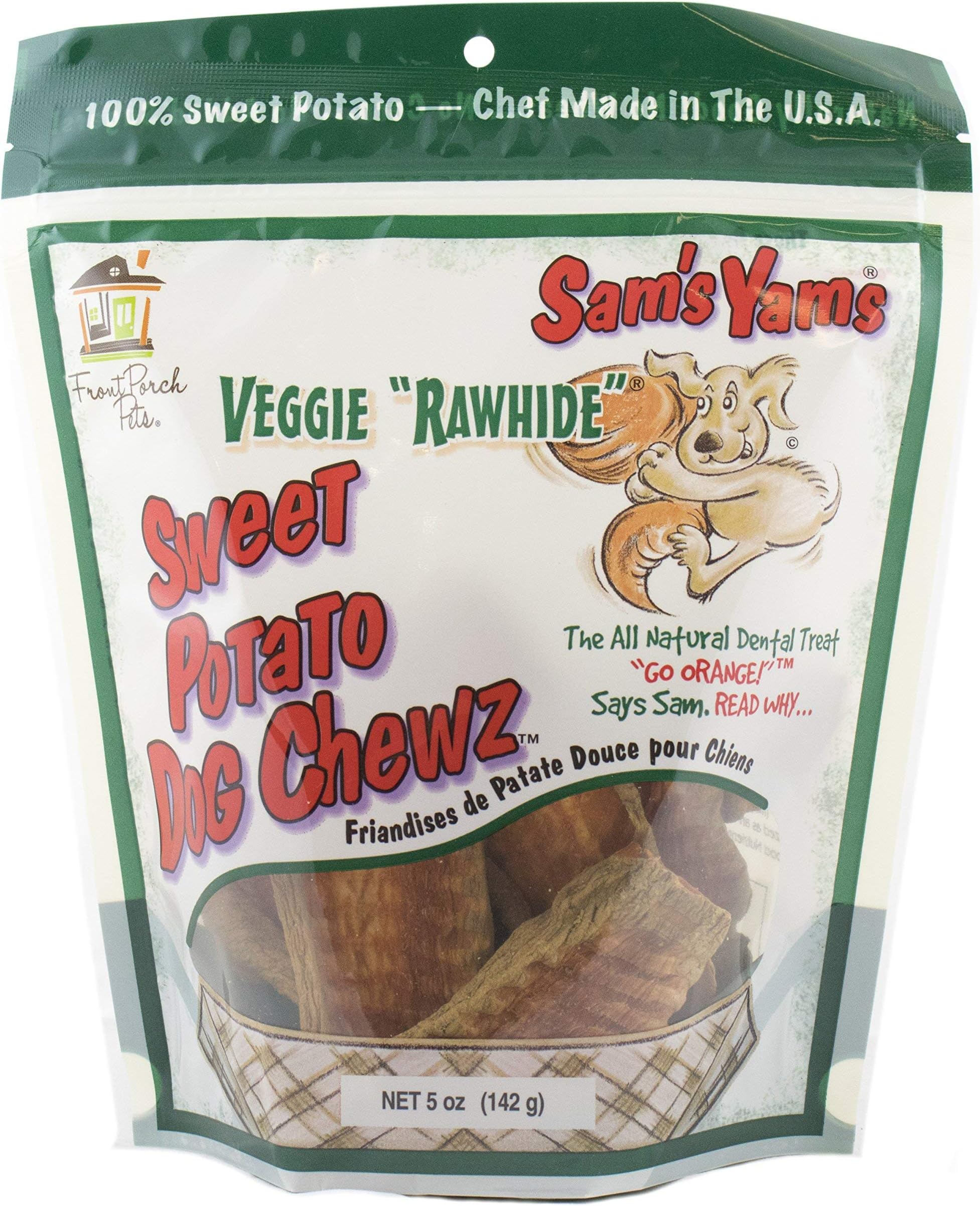 Sam's Yams Sweet Potato Dog Chewz, All Natural Made in USA Sweet Potato Dog Treats - Dried and Chewy - Perfect for Small, Medium, and Large Dogs - Healthy Dog Supplement Treats, 5 oz Single Pack