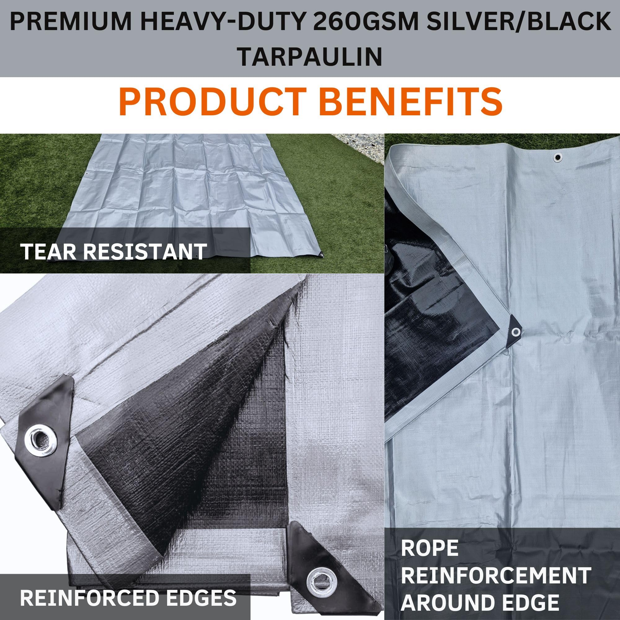 MYPURECORE Premium Heavy-Duty Tarpaulin 260 GSM, Waterproof, UV & Frost-Resistant Cover, Versatile for Camping Garden, Gazebo - Image 2