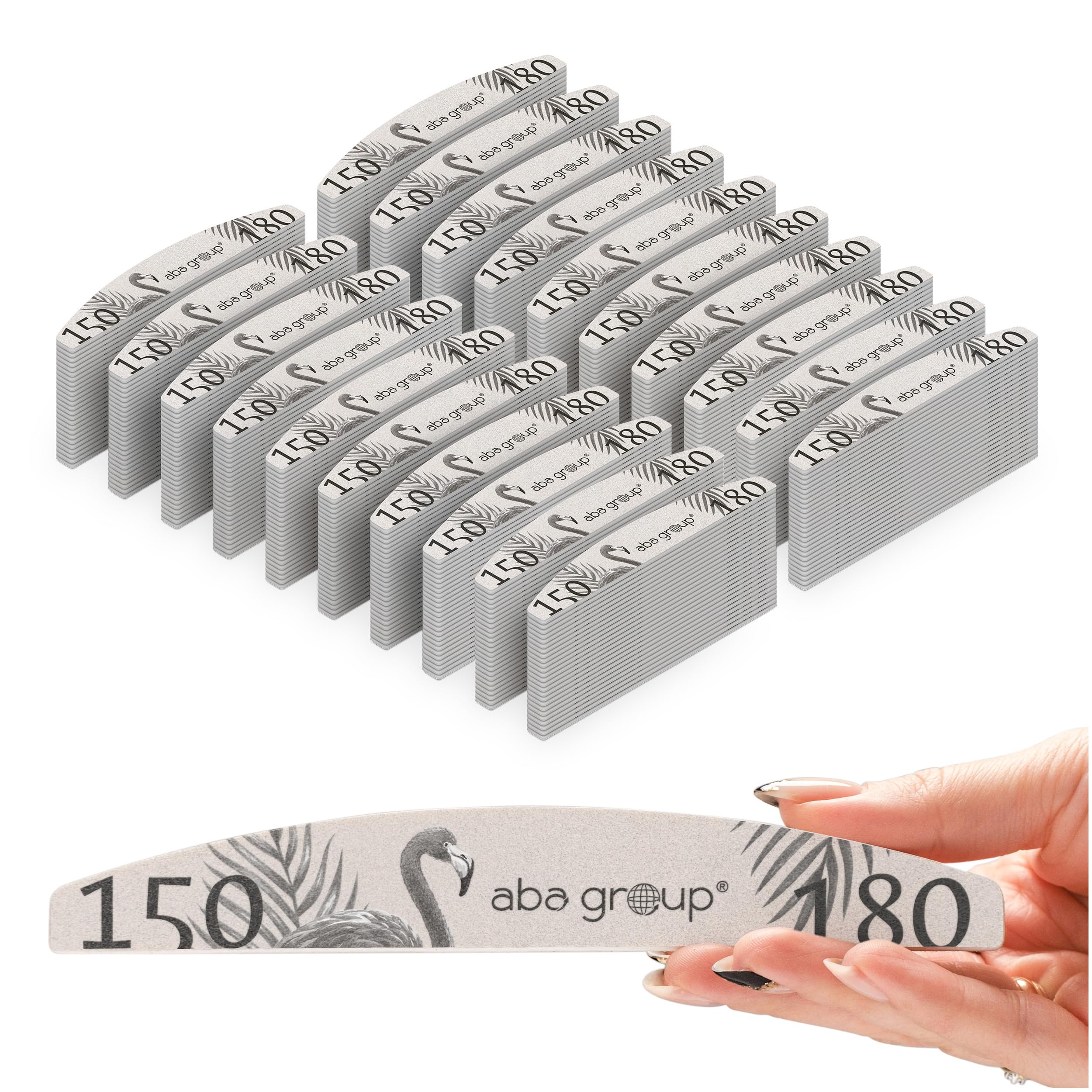 ABA GROUP Lima de uñas 150/180-500 unidades, media luna 2 mm de grosor, herramientas profesionales para uñas de gel y naturales, limas para uñas de gel, lima de uñas de doble cara, juego de archivos