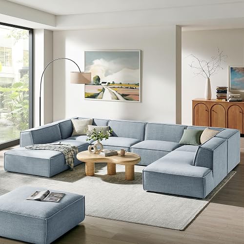 Modway Restore Fabric Upholstered 6-Piece Modular U-Shaped Sectional Sofa in