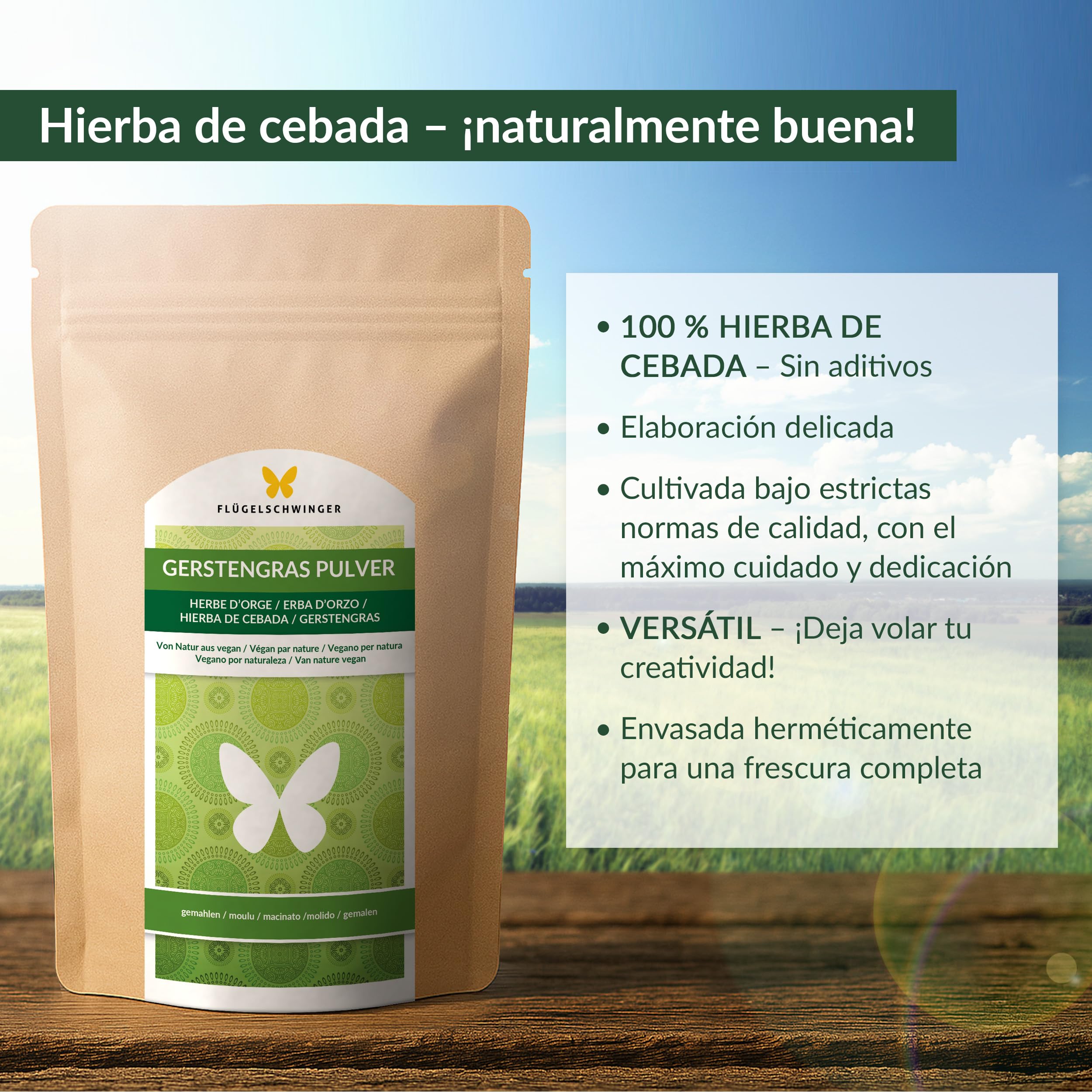 1 kg de polvo de hierba de cebada, a partir de hierba joven, sin aditivos, calidad de alimento crudo, elaboración delicada a bajas temperaturas (1000 g)