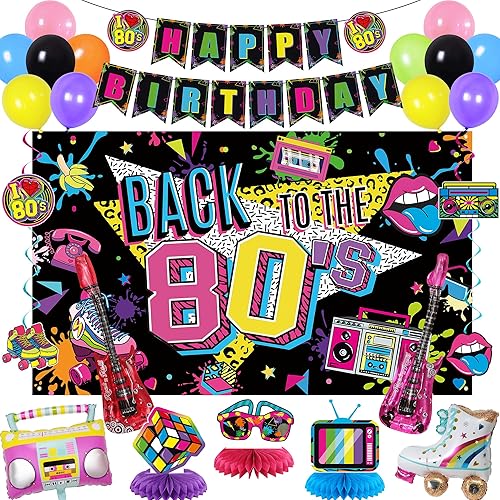 Holkcog Decoraciones de fiesta de los años 80, suministros de decoración de fiesta de cumpleaños temática de los 80, suministros para fiesta de los