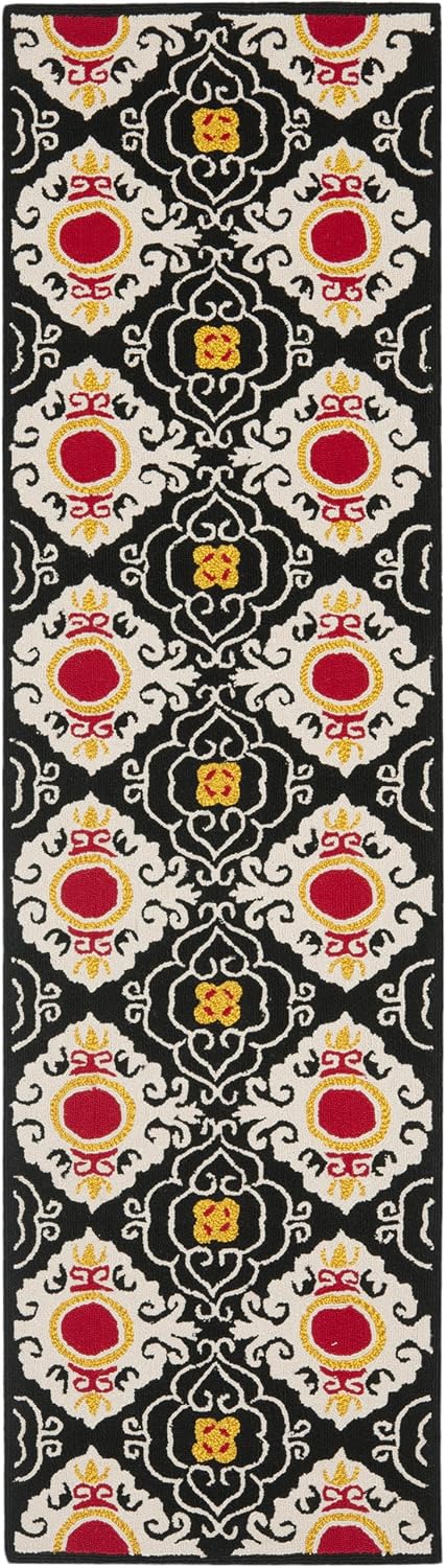 SAFAVIEH Four Seasons Collection 2'3" x 8' Black/Ivory FRS417A Hand-Hooked Floral Runner Rug