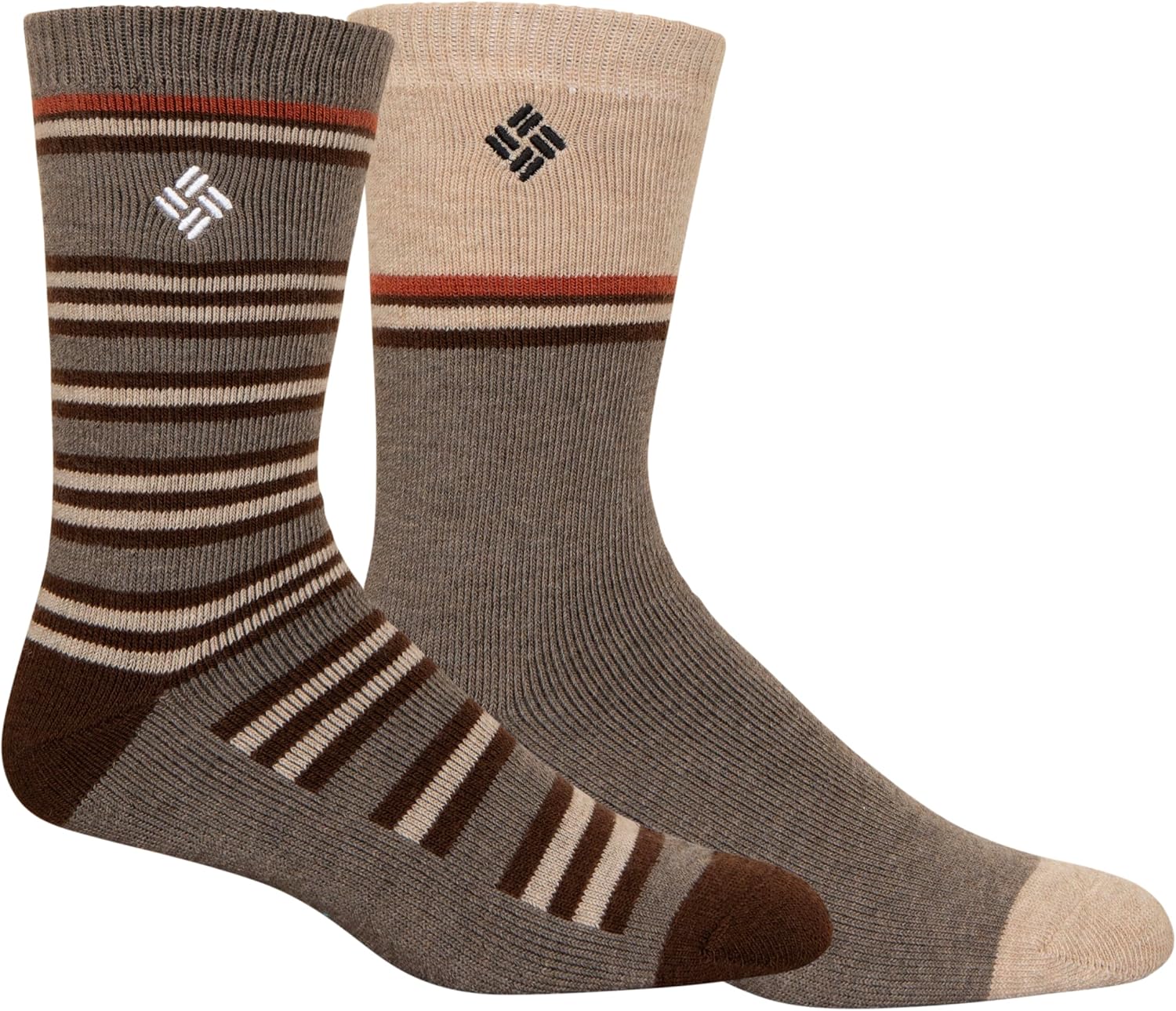 Columbia Essential Marl Stripe Socks 2 Pair, Brown, One Size