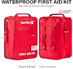SurviveX Large Waterproof First Aid Kit for Car, Travel & Home - Emergency Kit for Hiking, Camping, Backpacking and Outdoors - Includes Zip Stitch Wound Closure Strips