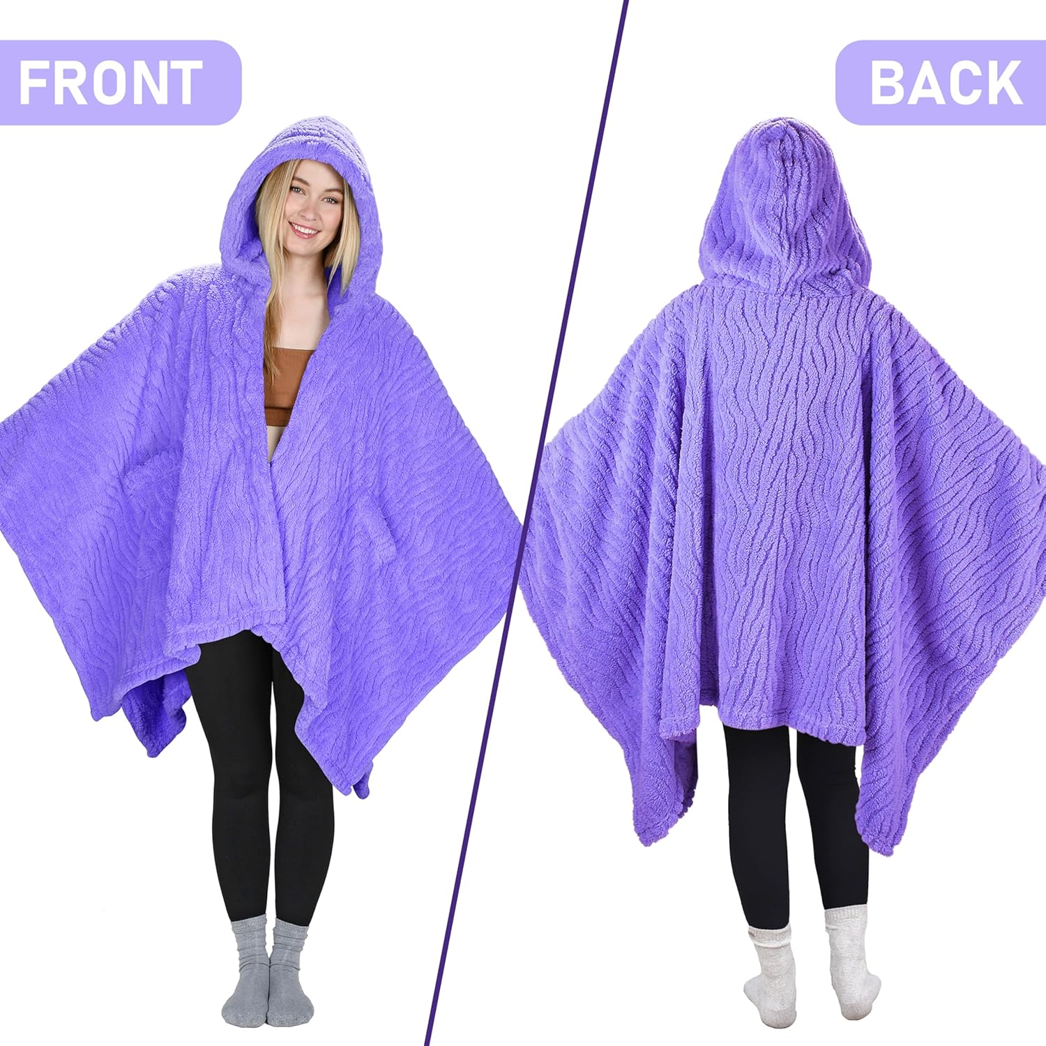 Catalonia Women's Poncho Cape, Sherpa Cloak Coat, Warm Shawl Wraps, Snuggly Hooded Wearable Blanket, Women Gifts Ideas - Image 2
