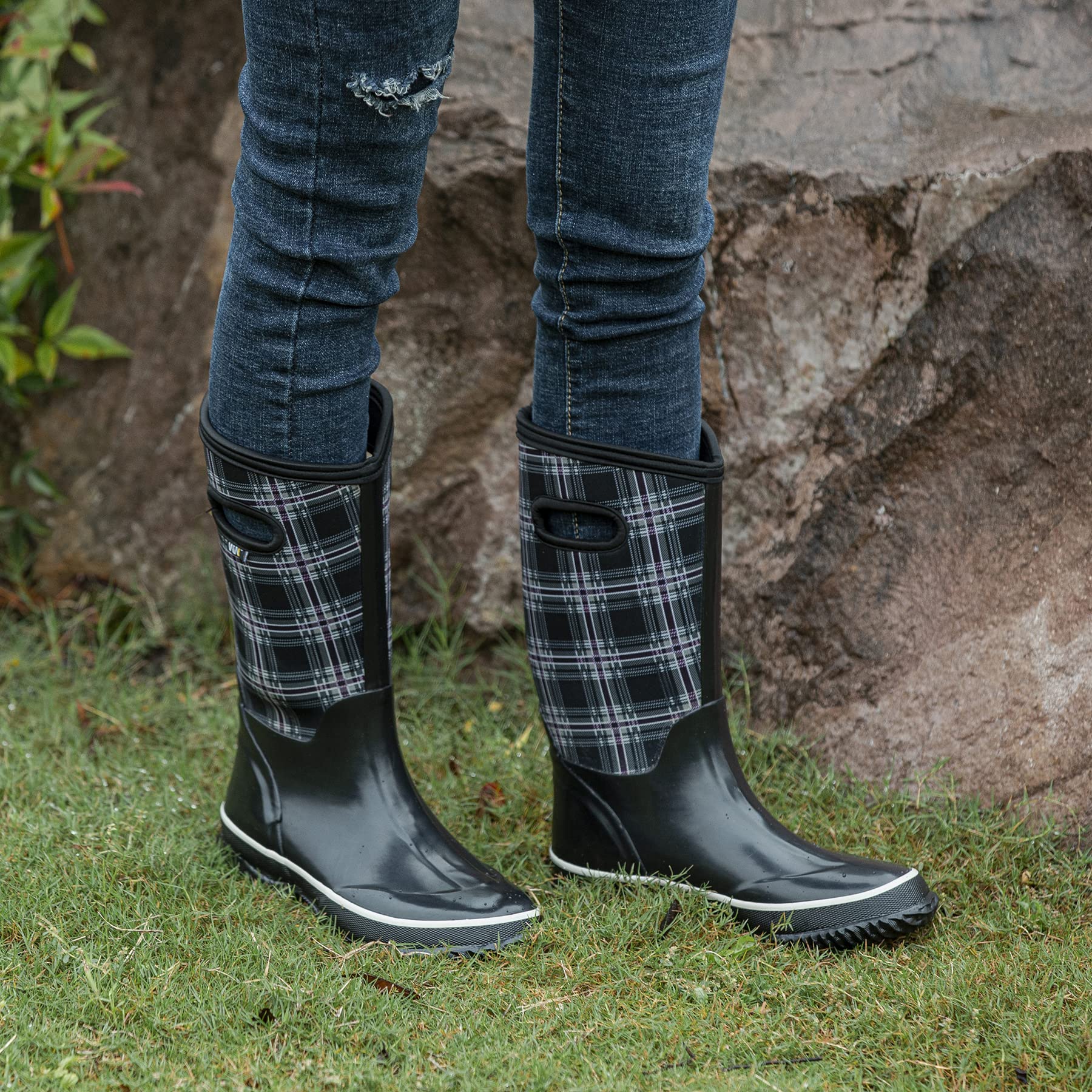 WTW Mid Calf Rain Boots for Women - Waterproof Insulated Neoprene Mud Boots Outdoor Hunting Garden Boots