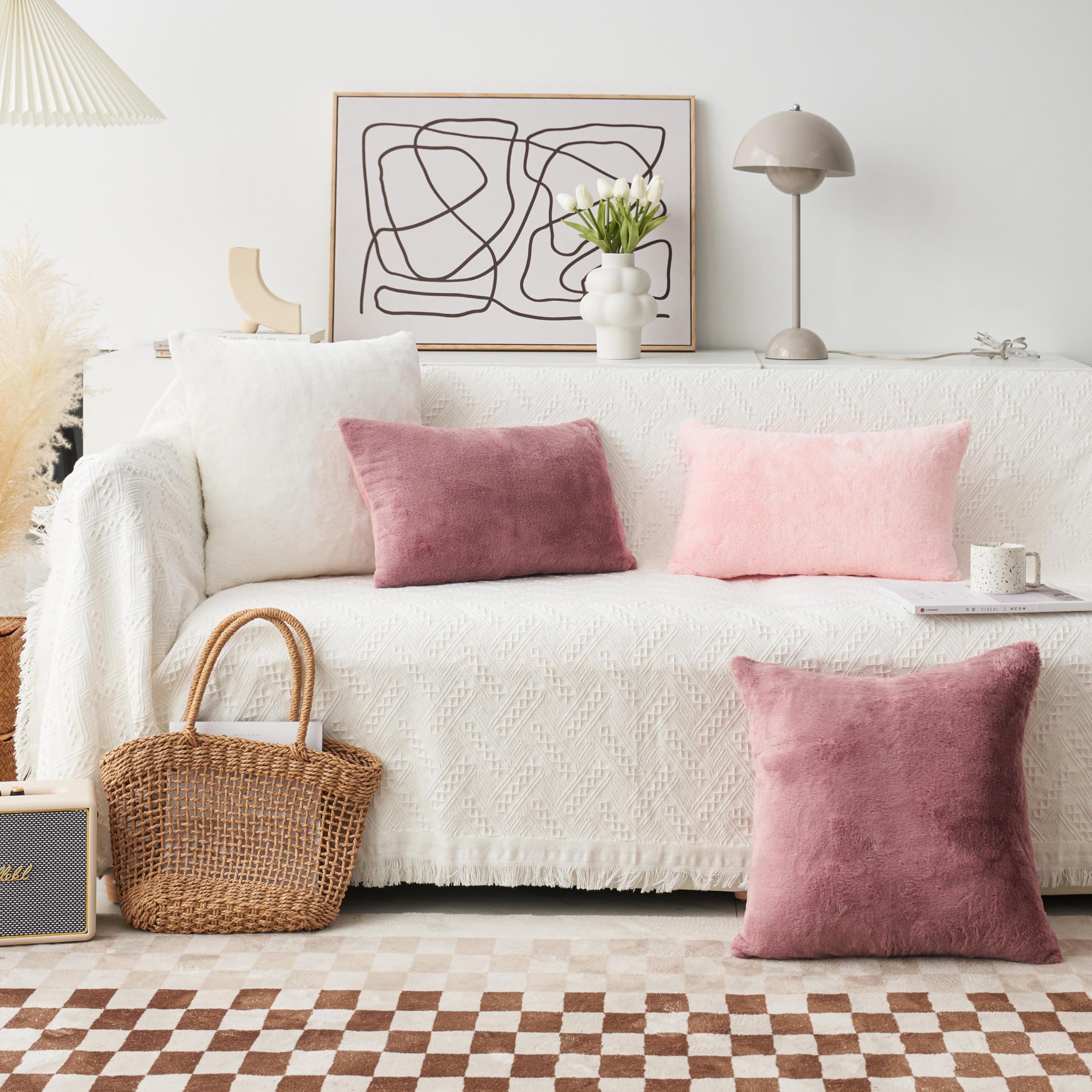 Home Brilliant Set of 2 Large Cushion Cover for Floor Pet Mat Sofa Cushions Faux Fur Cushion Covers 65x65, Cream - Image 2