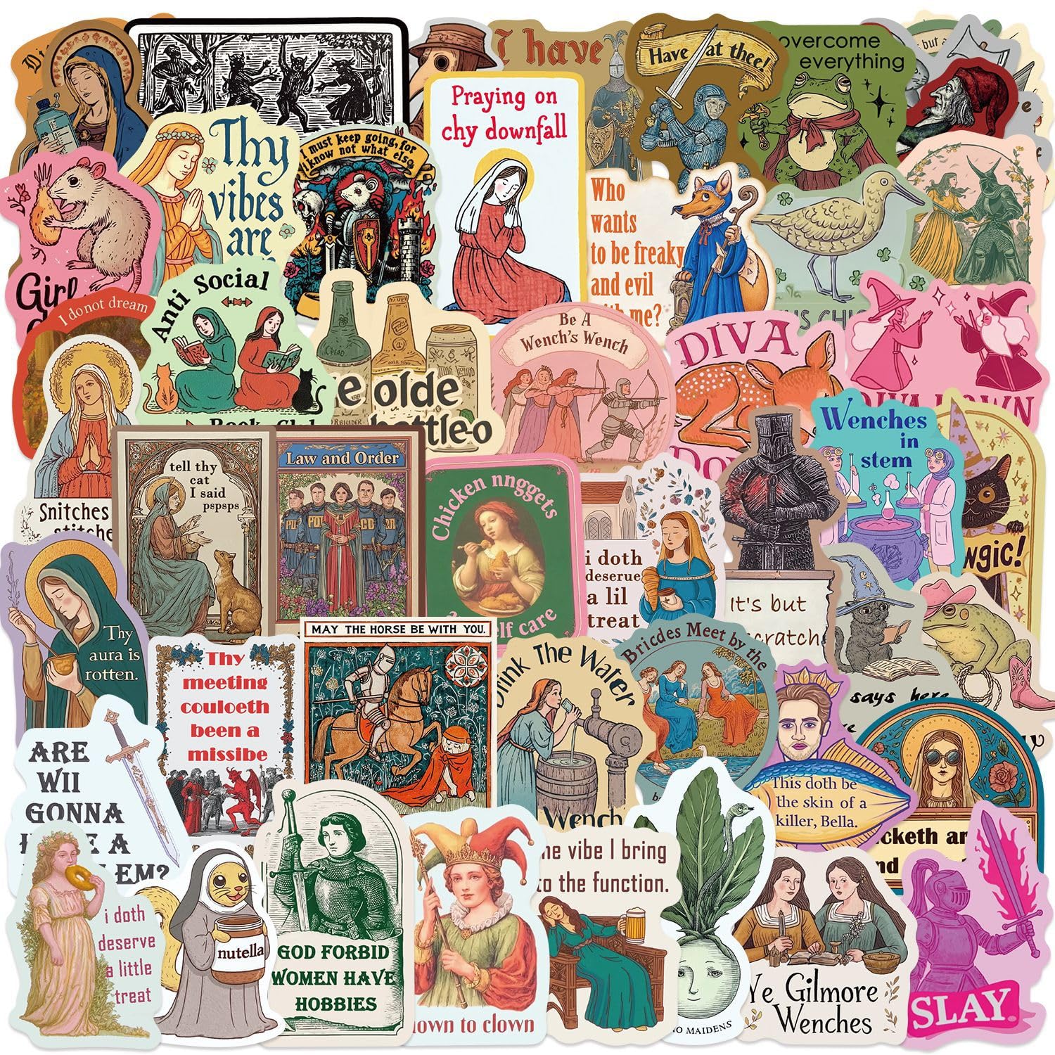 Lylsdsb Medieval Meme 50Pcs Stickers Retro Vinyl Decals For Laptops Water Bottles Notebooks Helmets Bikes And Phones Fans Lovers And Whimsical Vibe Enthusiasts