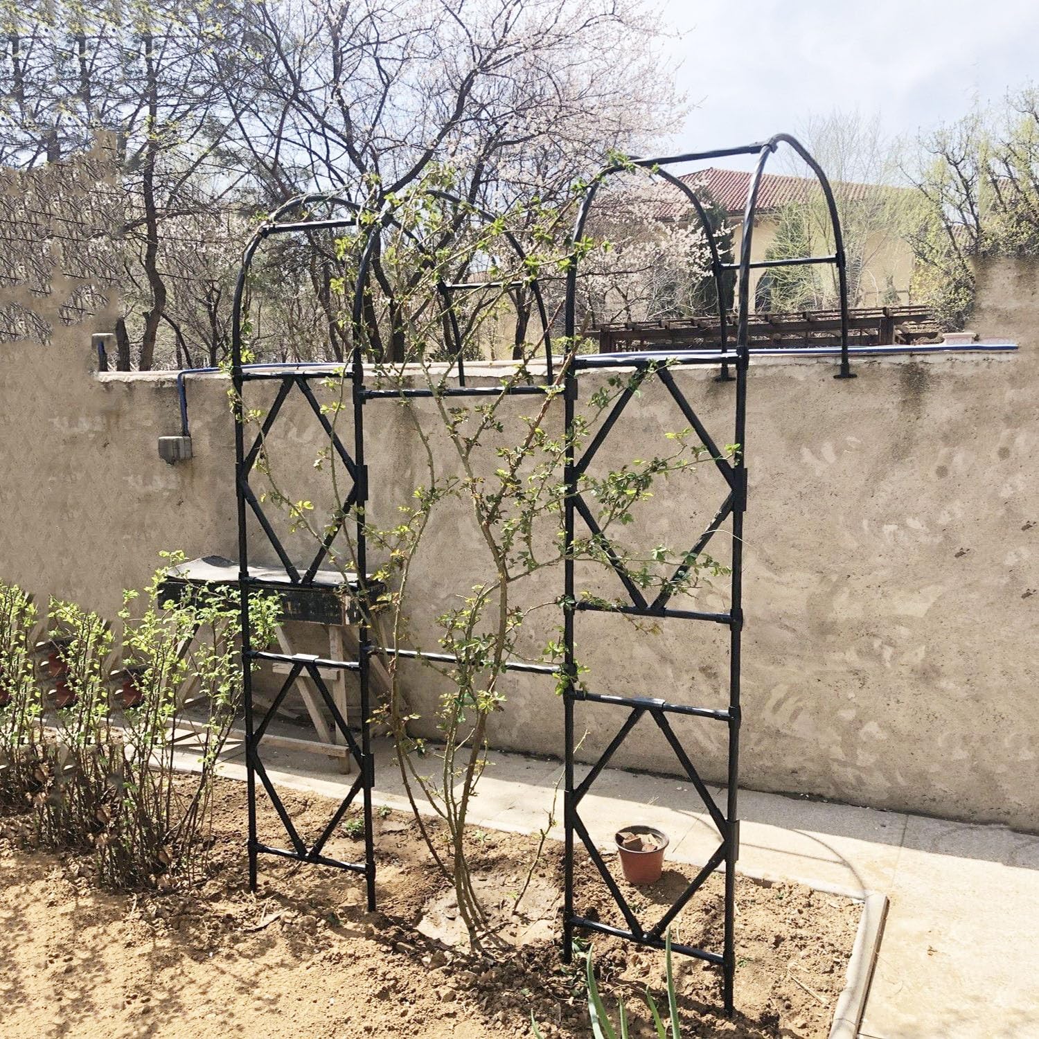 Metal Arceau à Rosiers Demi-côté, Arche de Jardin pour Plantes Grimpantes Conception Stable et Durable Treillis de Support Demi-Arc pour intérieur/extérieur Arche de Mariage décoration de fête(Black,3