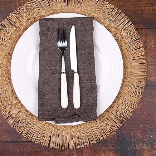 Miniatura 4 de Juego de 4 manteles individuales redondos de papel trenzado de 15 pulgadas, para interiores y exteriores, para mesas de comedor, estilo rústico