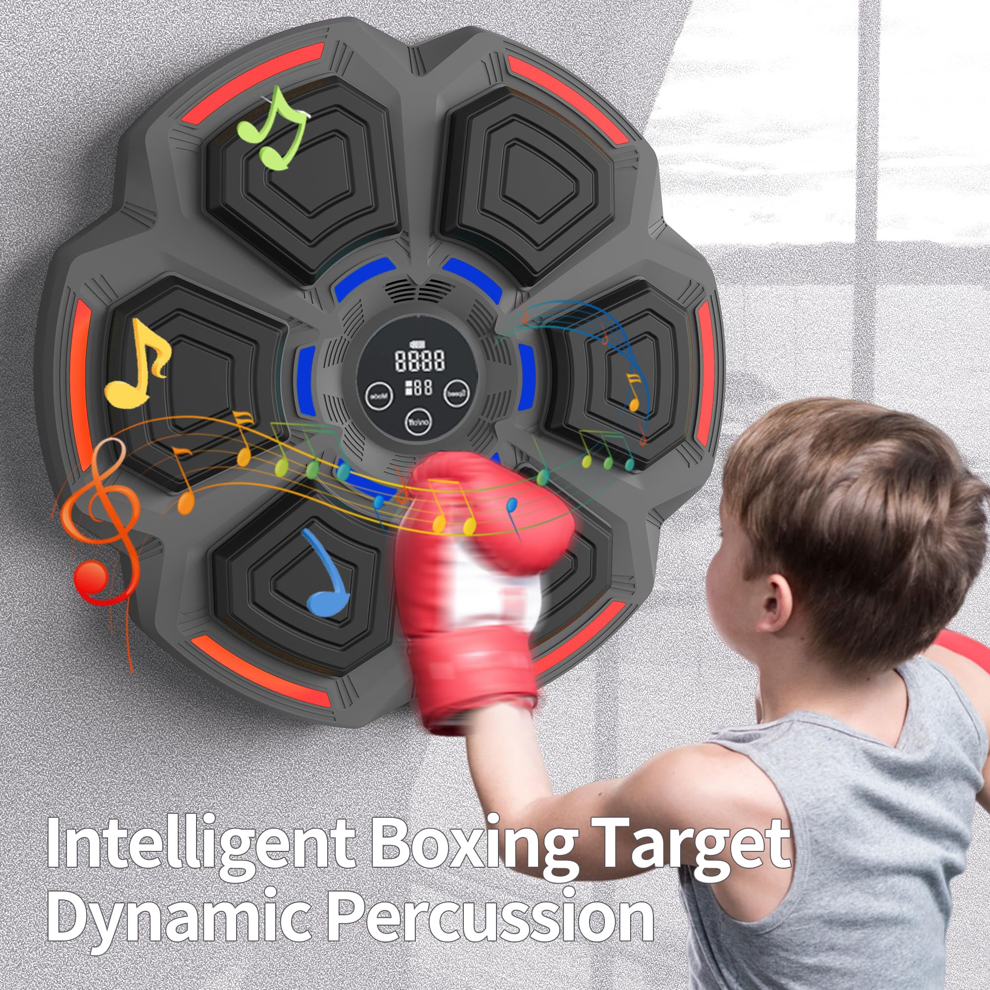 Music Boxing Machine, LED Musik Boxmaschine mit Boxhandschuhen, Bluetooth Music Wand Montierter Boxtrainer, 9 Geschwindigkeits und Trainingsmodi, Musik Box Maschine für Erwachsene und Kinder