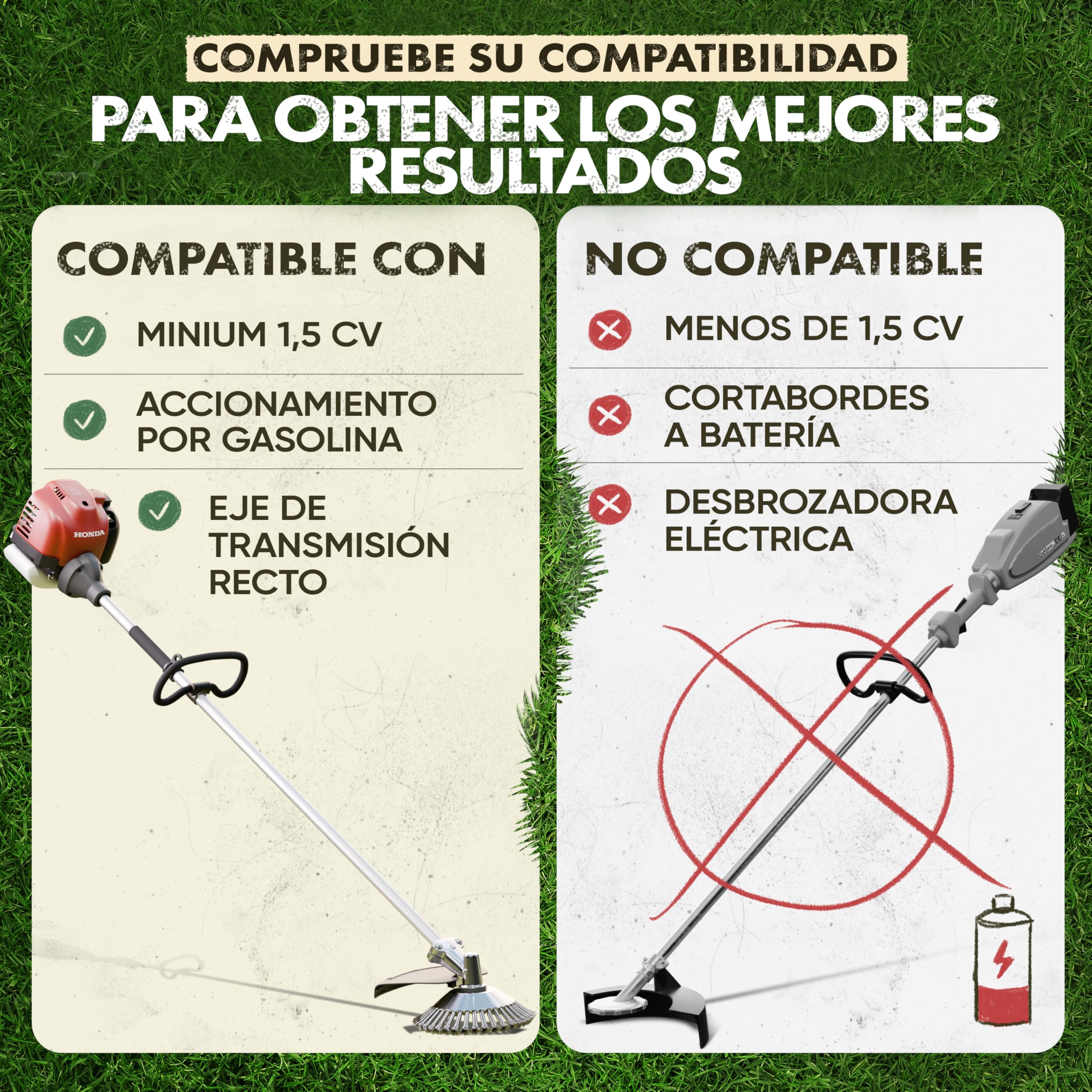 LAINFELD Cepillo para maleza para desbrozadora y desbrozadora | Ajuste universal incl. adaptador | Cepillo para maleza de juntas con accesorios | Cepillo para maleza silvestre
