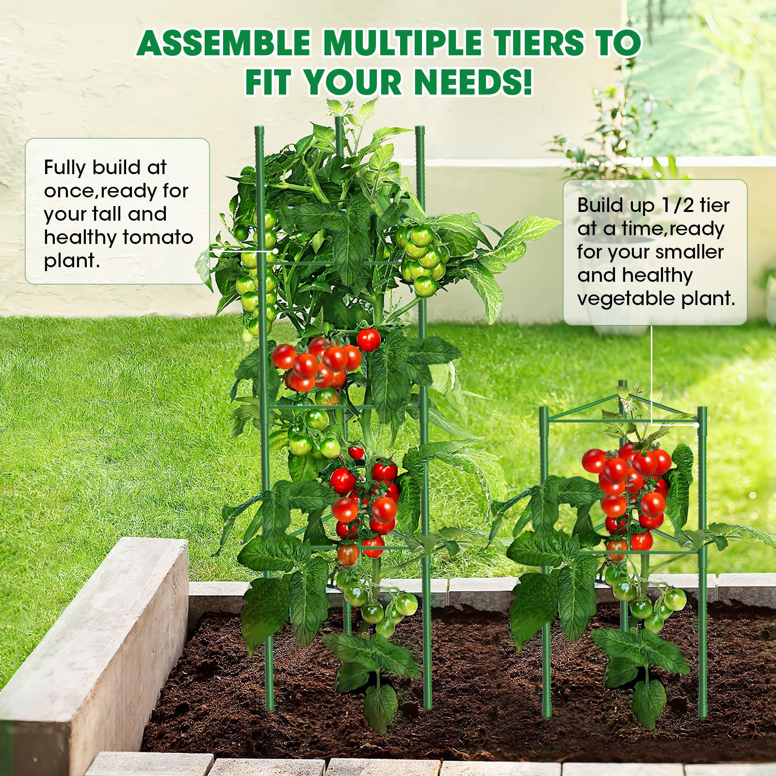 MQUPIN Tuteur Tomate,3pcs Cage à Tomates Support,130cm Vertical Cage à Tomates Treillis pour Jardin, piquets de Support pour Plantes grimpantes, légumes et Fleurs,Légumes et Fleurs