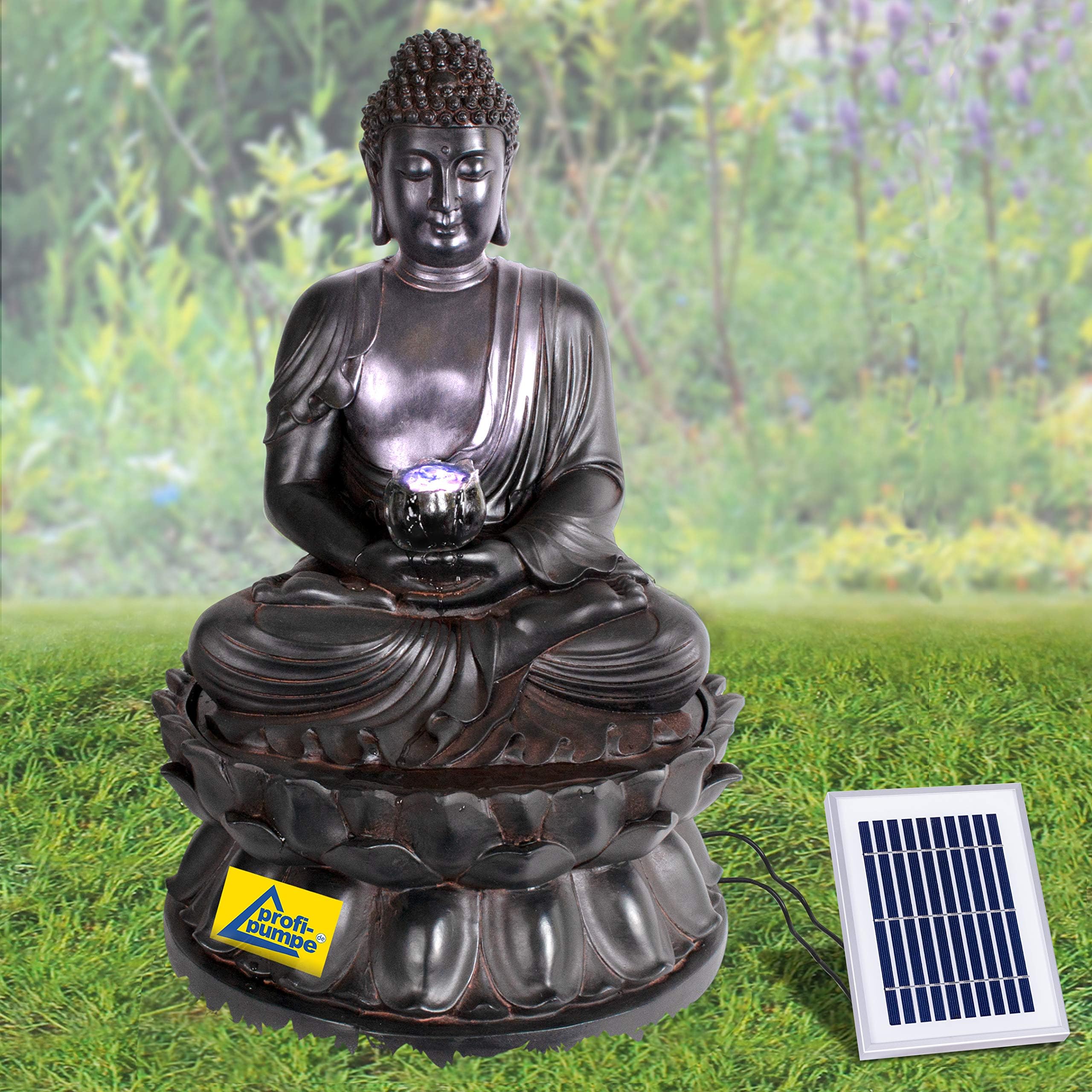Fontaine de Jardin Solaire - Fontaine Bouddha Eternity - Bain d'oiseaux - Décoration de Jardin avec Pompe - Jeu d'eau pour Jardin, terrasse, Balcon, très décoratif - Lampe LED de Jardin